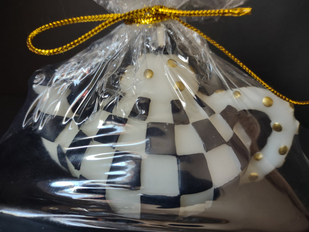Vintage MacKenzie-Childs Courtly Check Teapot Candle Black White Gold [6305]