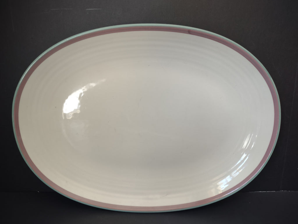 Vintage Pfaltzgraff Oval Serving Platter Pink & Mint Rim 13" [6363]