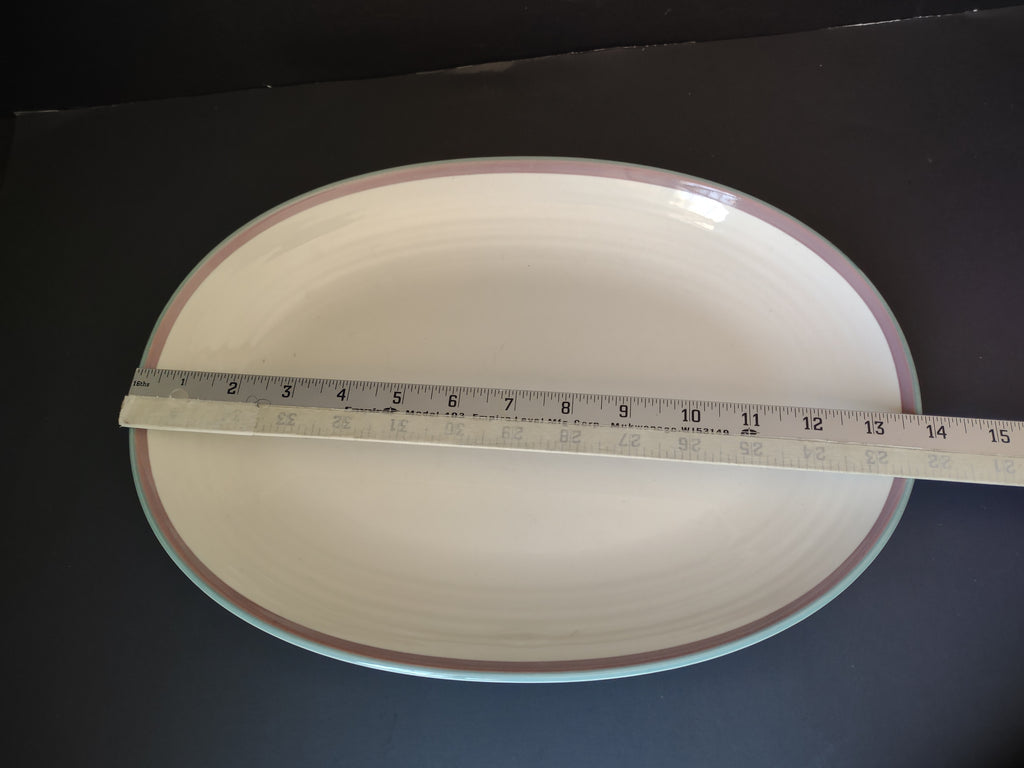 Vintage Pfaltzgraff Oval Serving Platter Pink & Mint Rim 13" [6363]