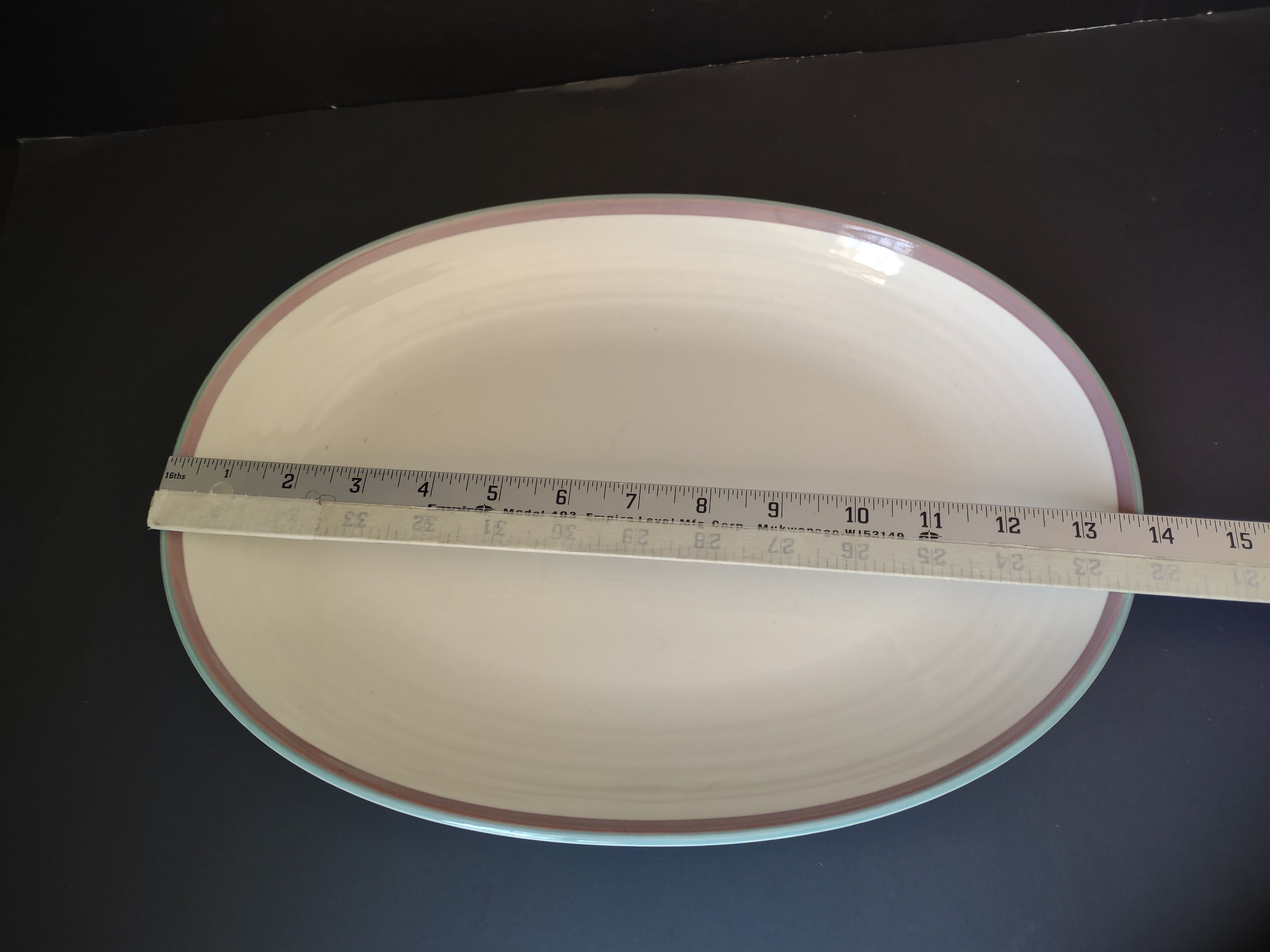 Vintage Pfaltzgraff Oval Serving Platter Pink & Mint Rim 13" [6363]