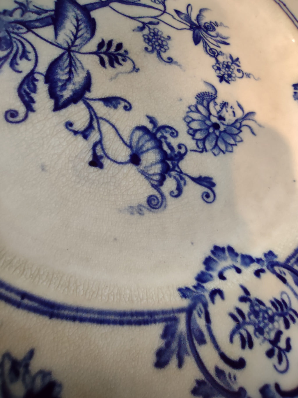 Vintage Stoke China England Blue White Floral Transfer Plate Gold Rim [6372]