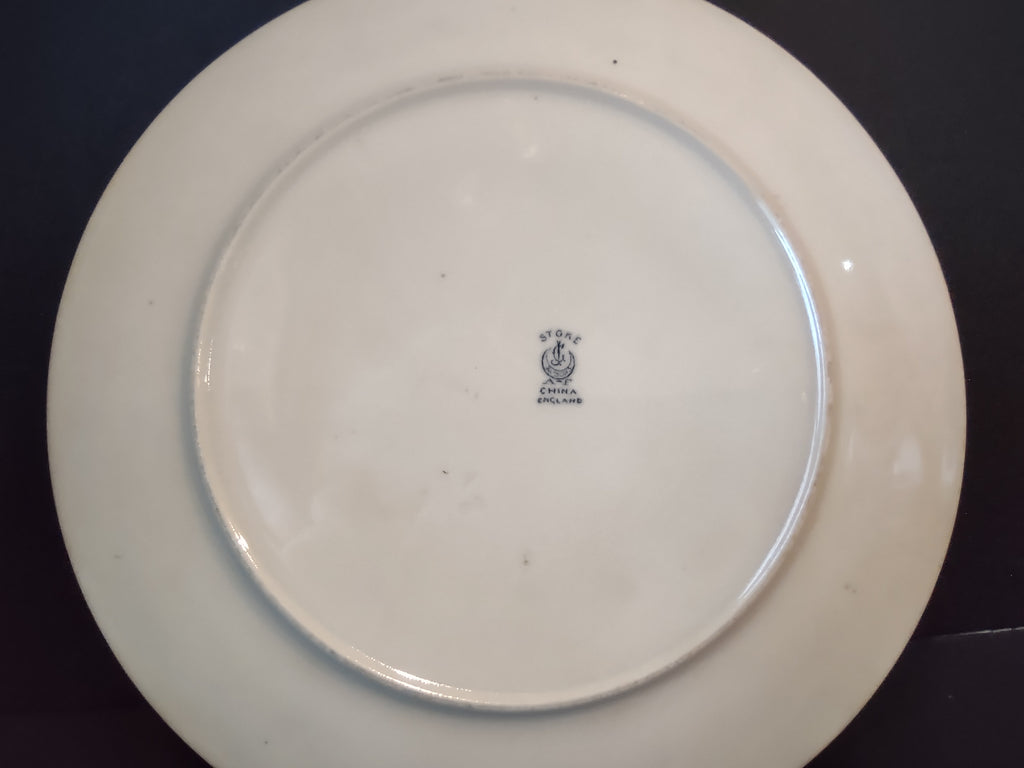 Vintage Stoke China England Blue White Floral Transfer Plate Gold Rim [6372]
