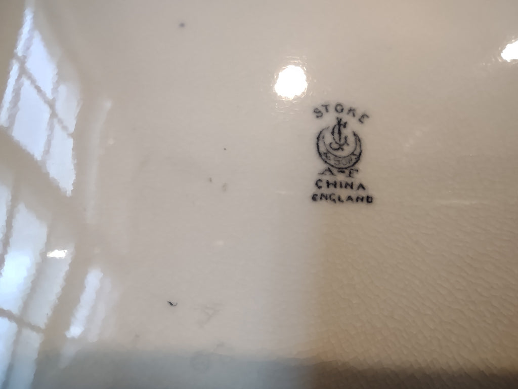 Vintage Stoke China England Blue White Floral Transfer Plate Gold Rim [6372]