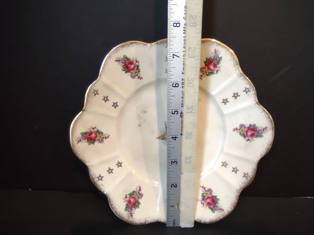 Vintage Royal Stuart England OES Eastern Star Rose Floral Plate Gold [6373]