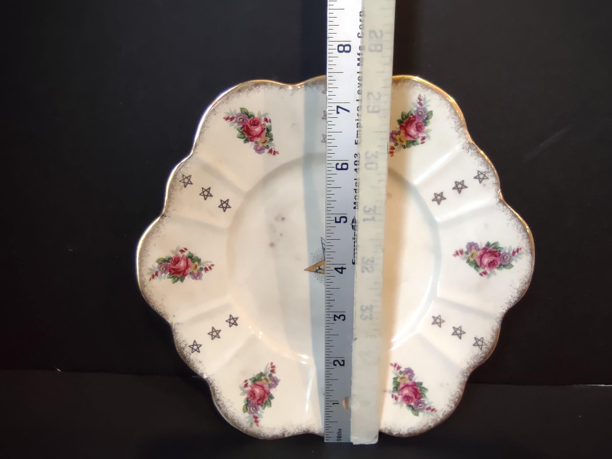 Vintage Royal Stuart England OES Eastern Star Rose Floral Plate Gold [6373]
