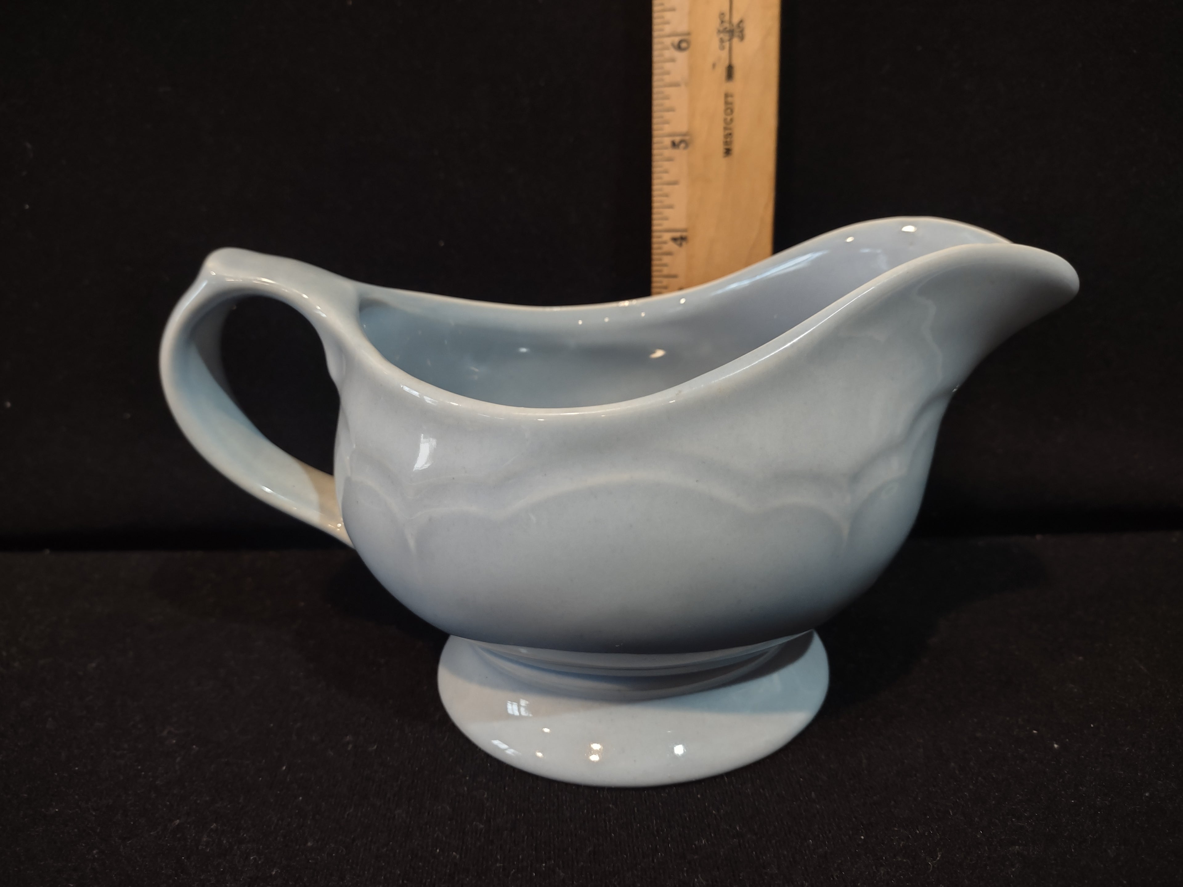 Vintage Pfaltzgraff Gravy Server Boat Footed Blue Ceramic Pottery [6327]
