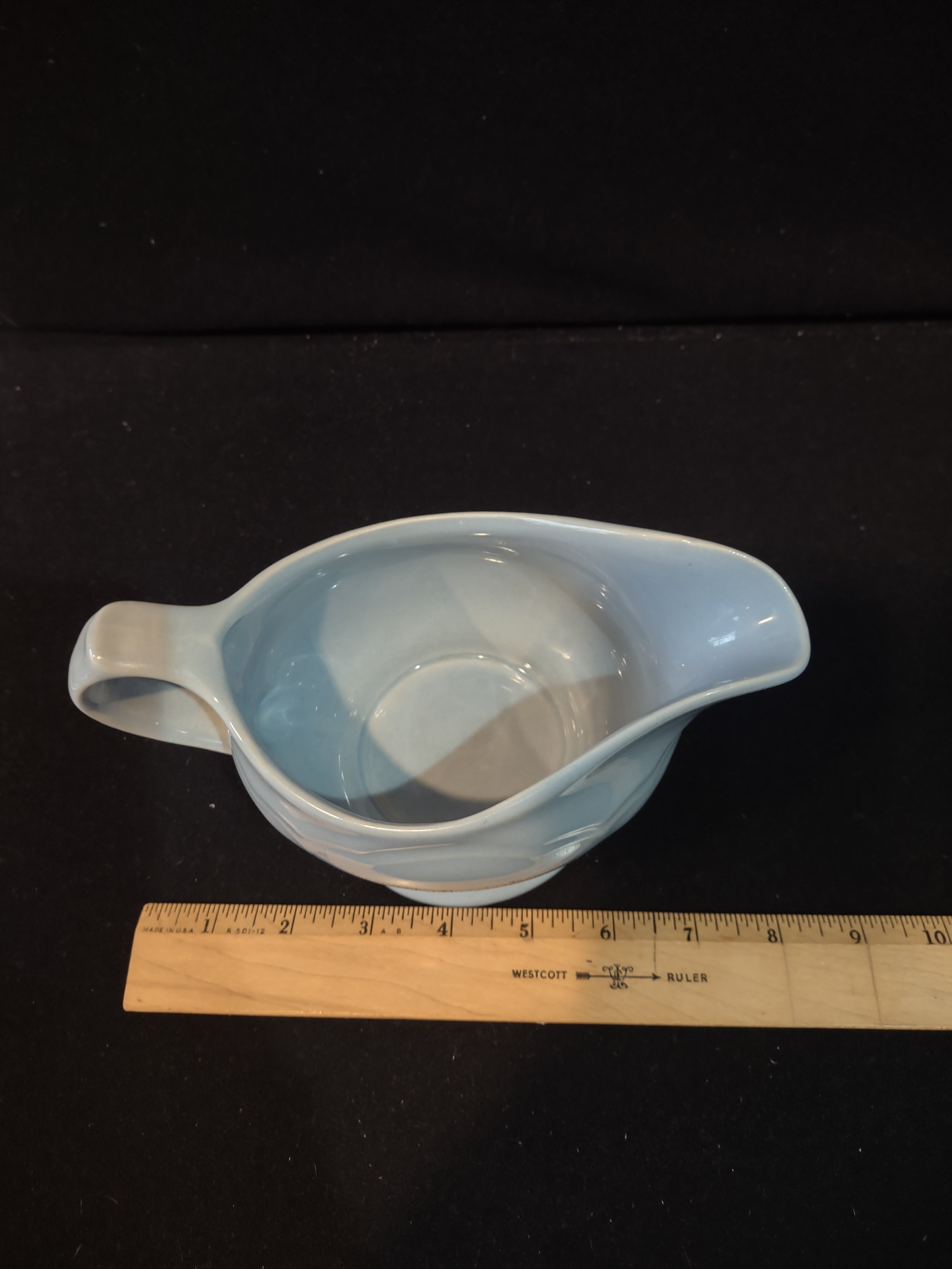 Vintage Pfaltzgraff Gravy Server Boat Footed Blue Ceramic Pottery [6327]