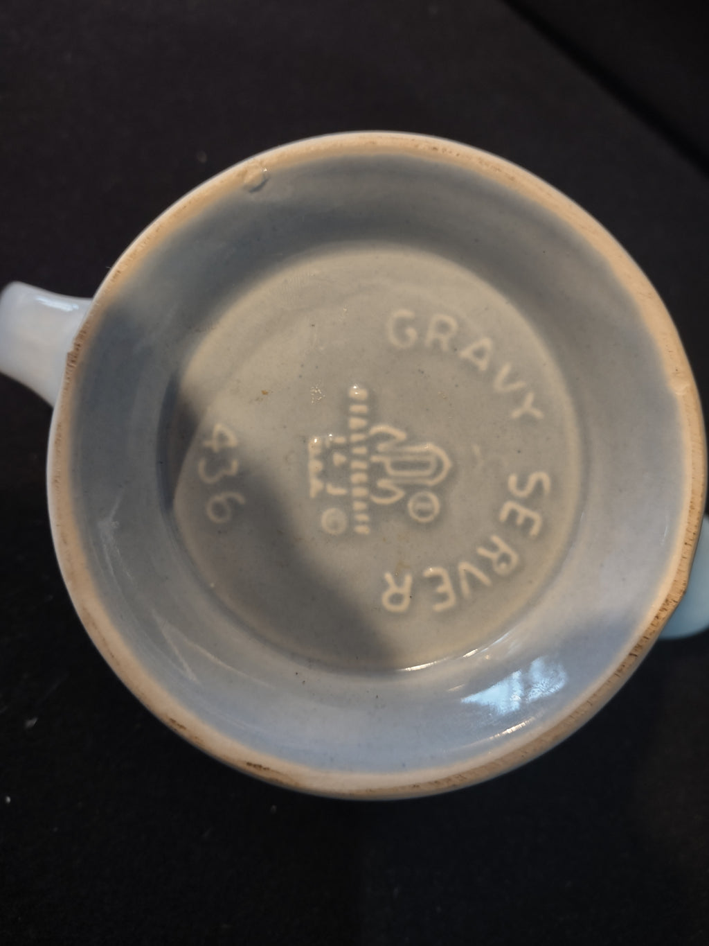 Vintage Pfaltzgraff Gravy Server Boat Footed Blue Ceramic Pottery [6327]