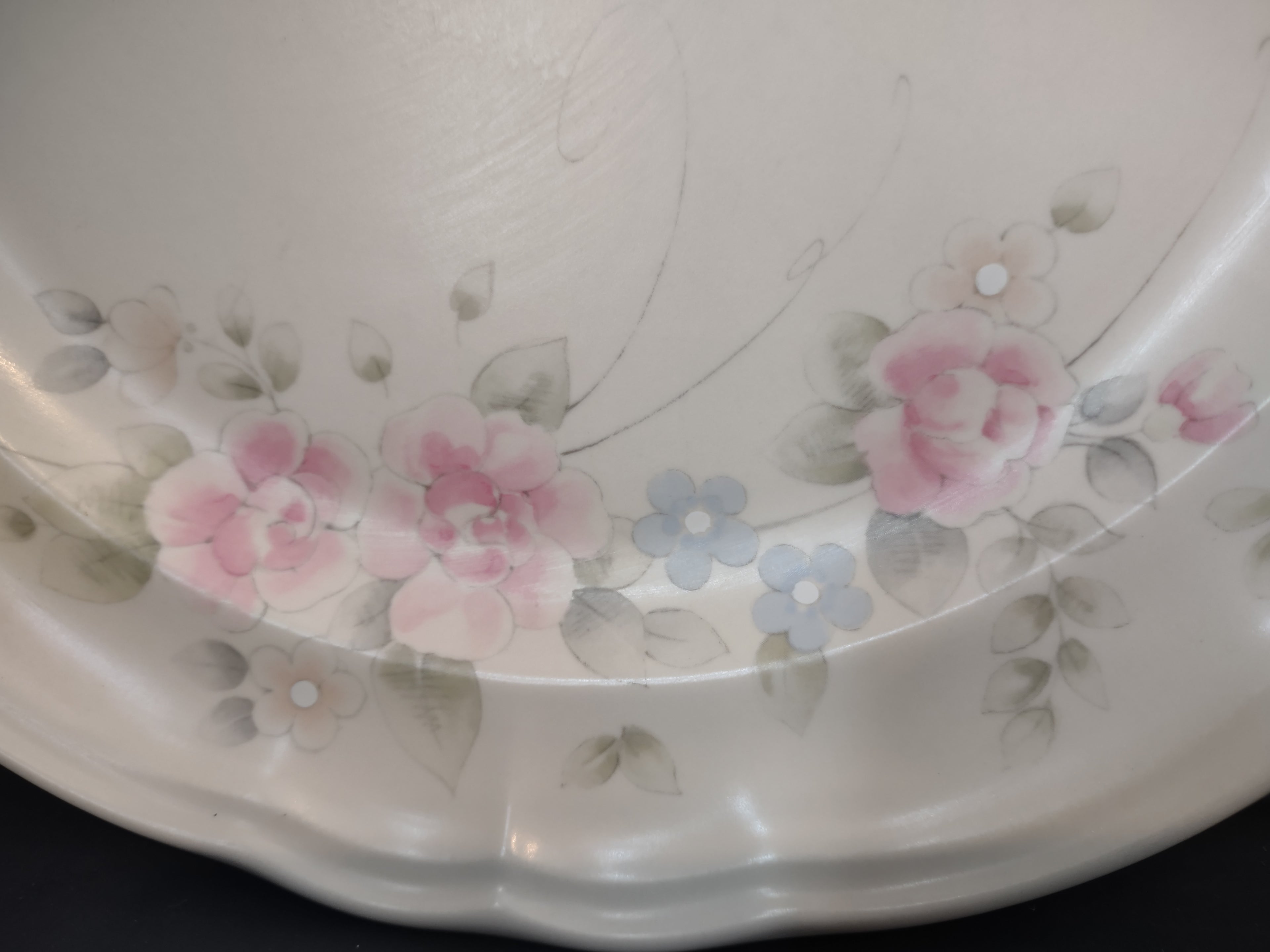 Vintage Pfaltzgraff Pink Rose Blue Floral Dinner Plates Set of 2 [6374]