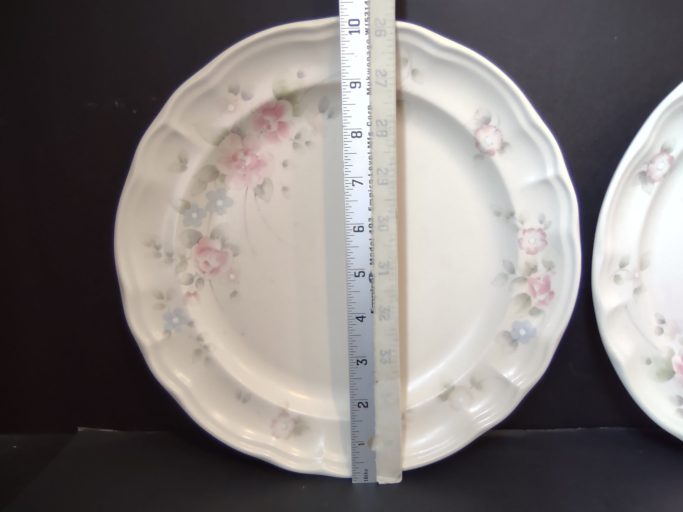 Vintage Pfaltzgraff Pink Rose Blue Floral Dinner Plates Set of 2 [6374]