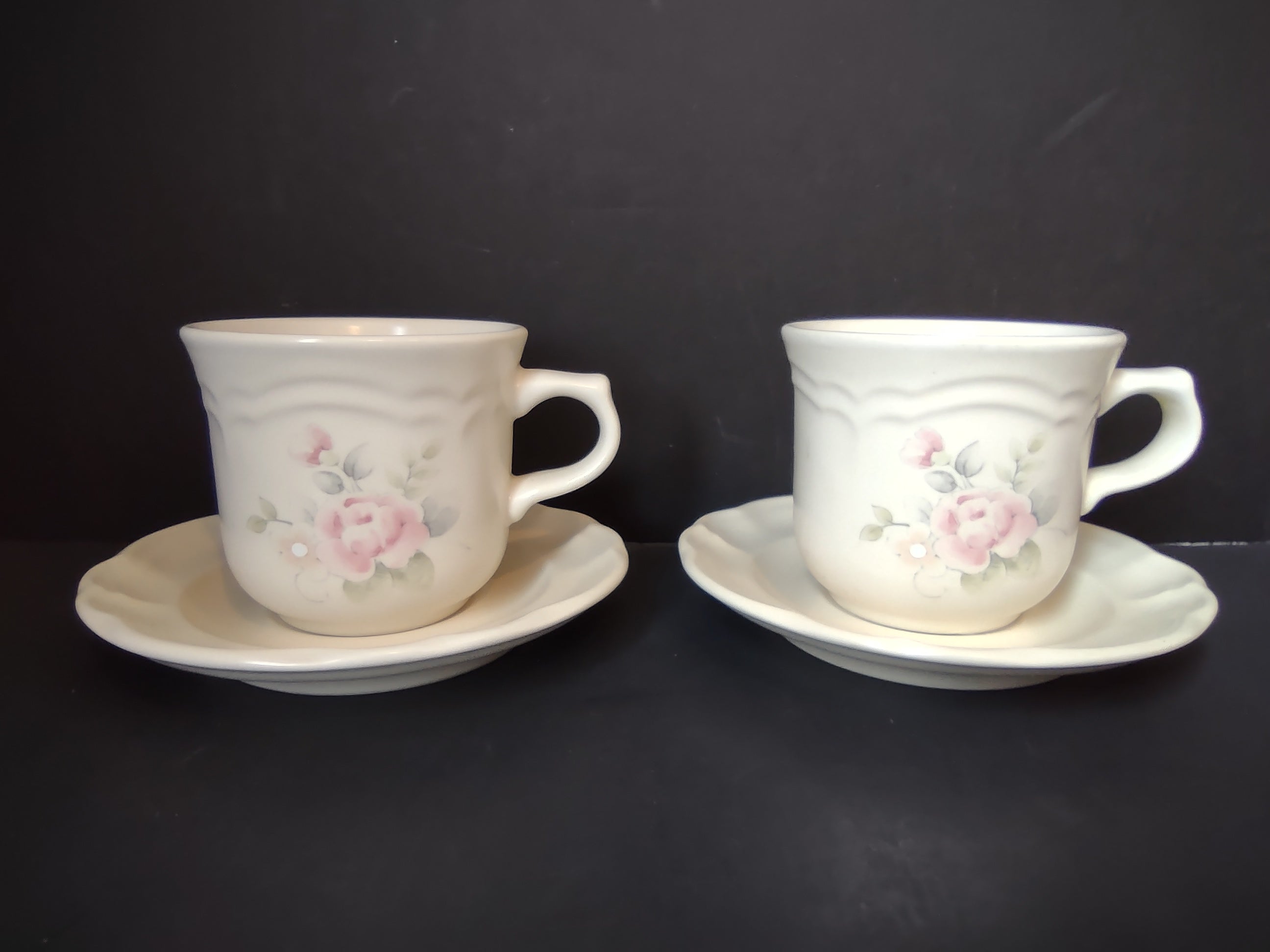 Vintage Pfaltzgraff Pink Rose Cup & Saucer Sets Pair of 2 [6375]