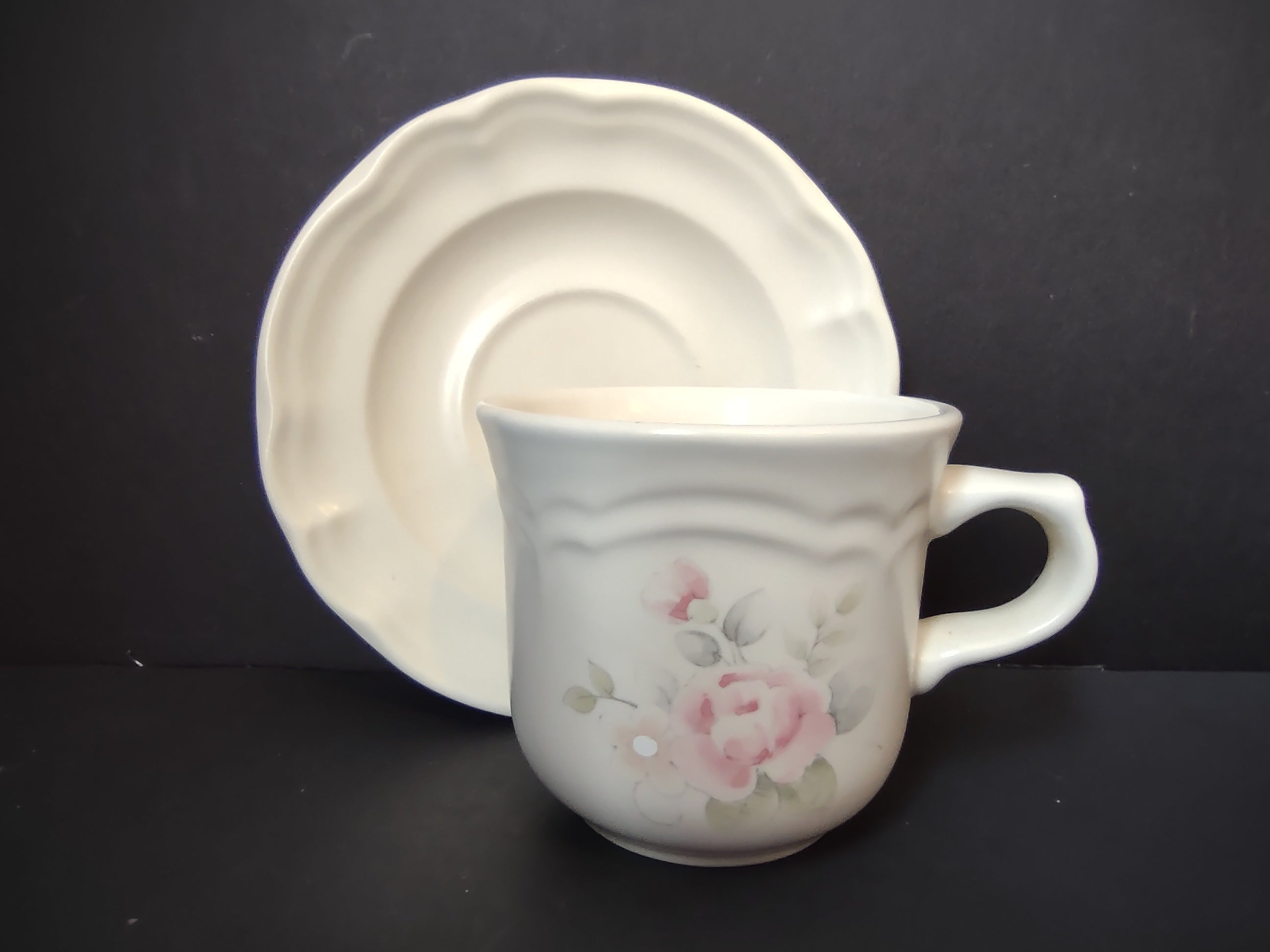 Vintage Pfaltzgraff Pink Rose Cup & Saucer Sets Pair of 2 [6375]