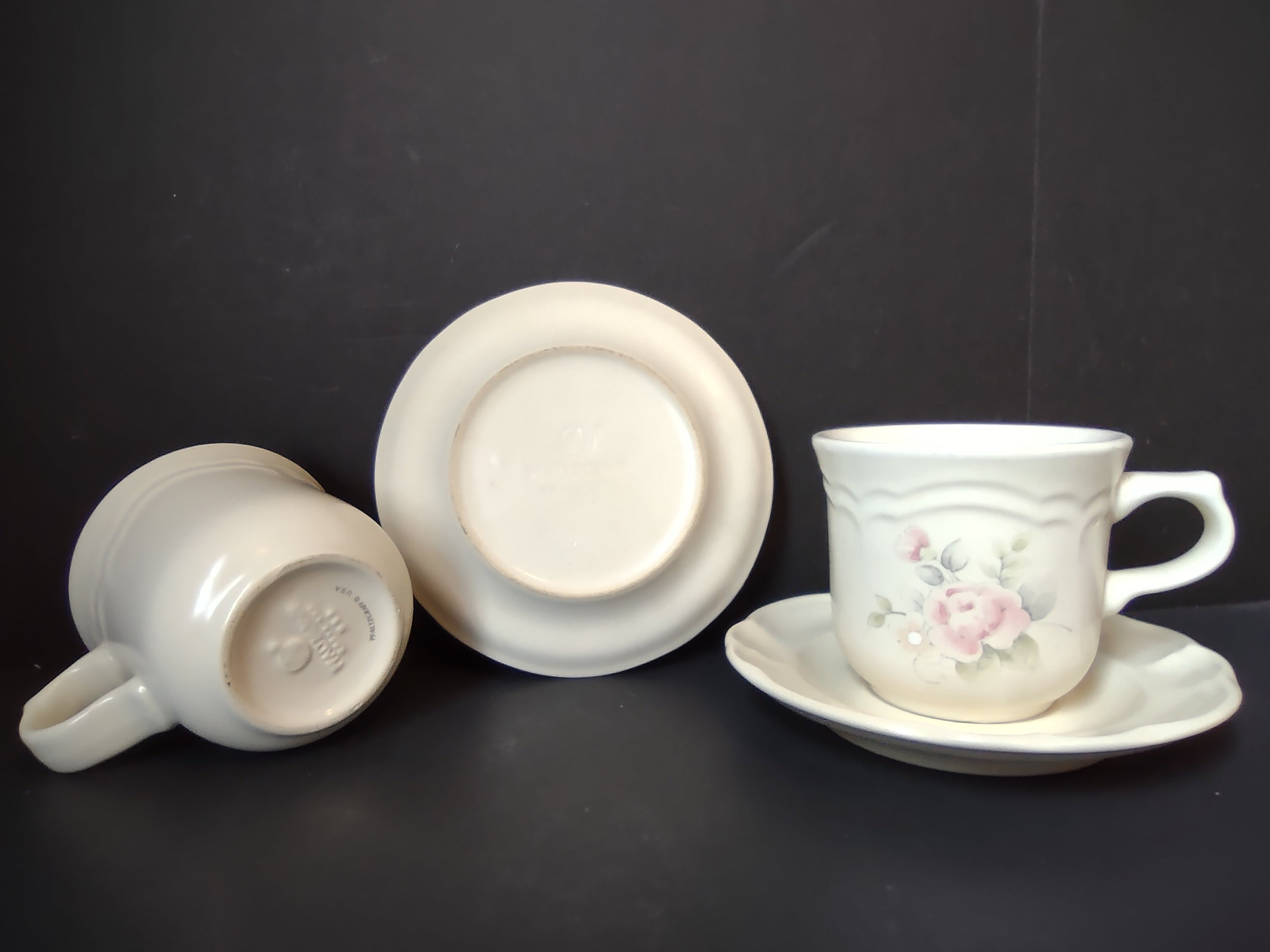 Vintage Pfaltzgraff Pink Rose Cup & Saucer Sets Pair of 2 [6375]