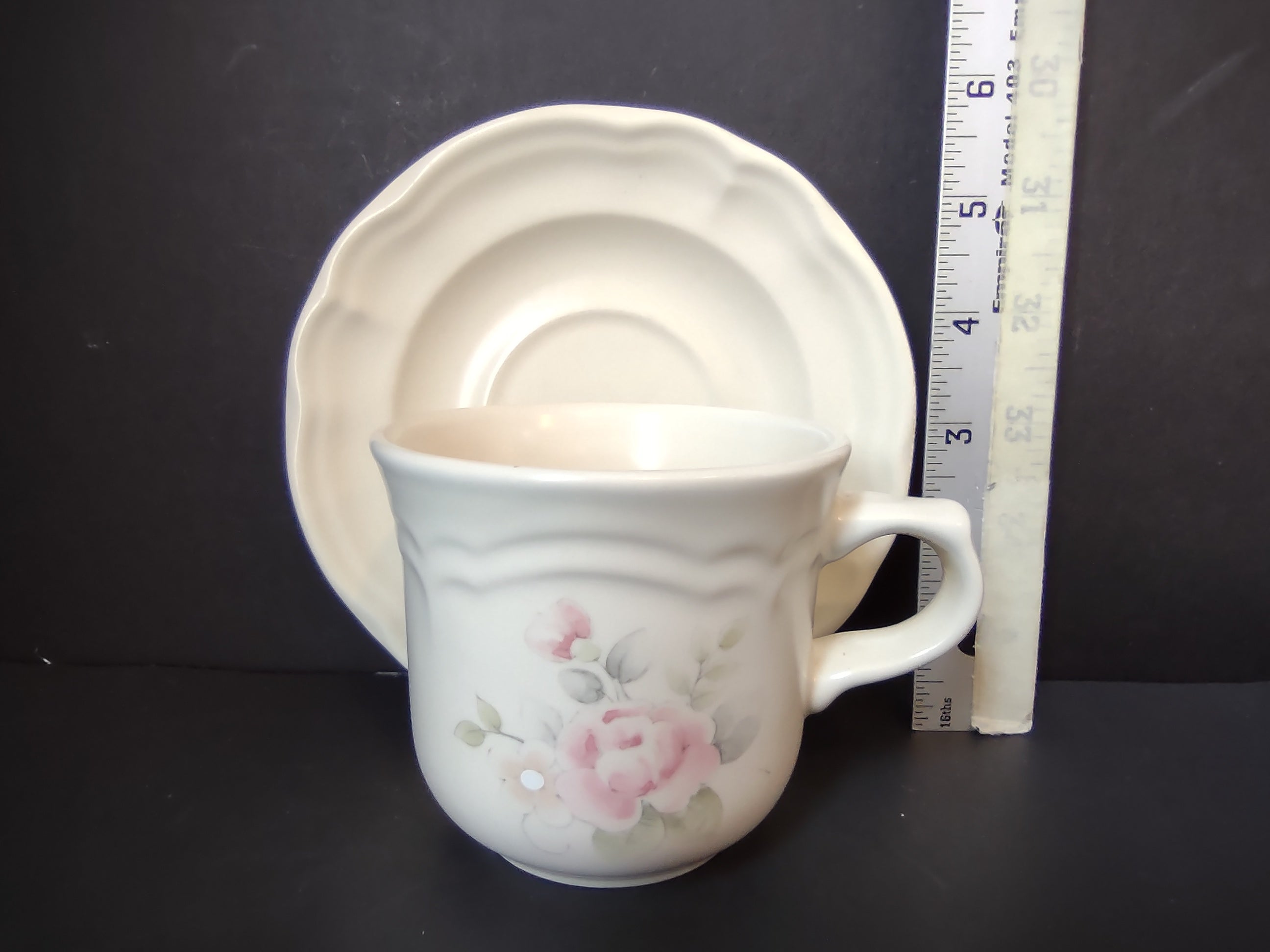 Vintage Pfaltzgraff Pink Rose Cup & Saucer Sets Pair of 2 [6375]