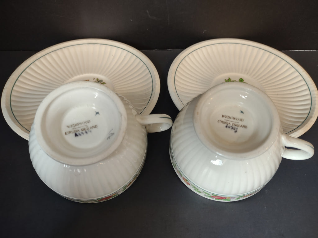 Vintage Wedgwood Etruria England Floral Cup Saucer Sets Pair [6376]