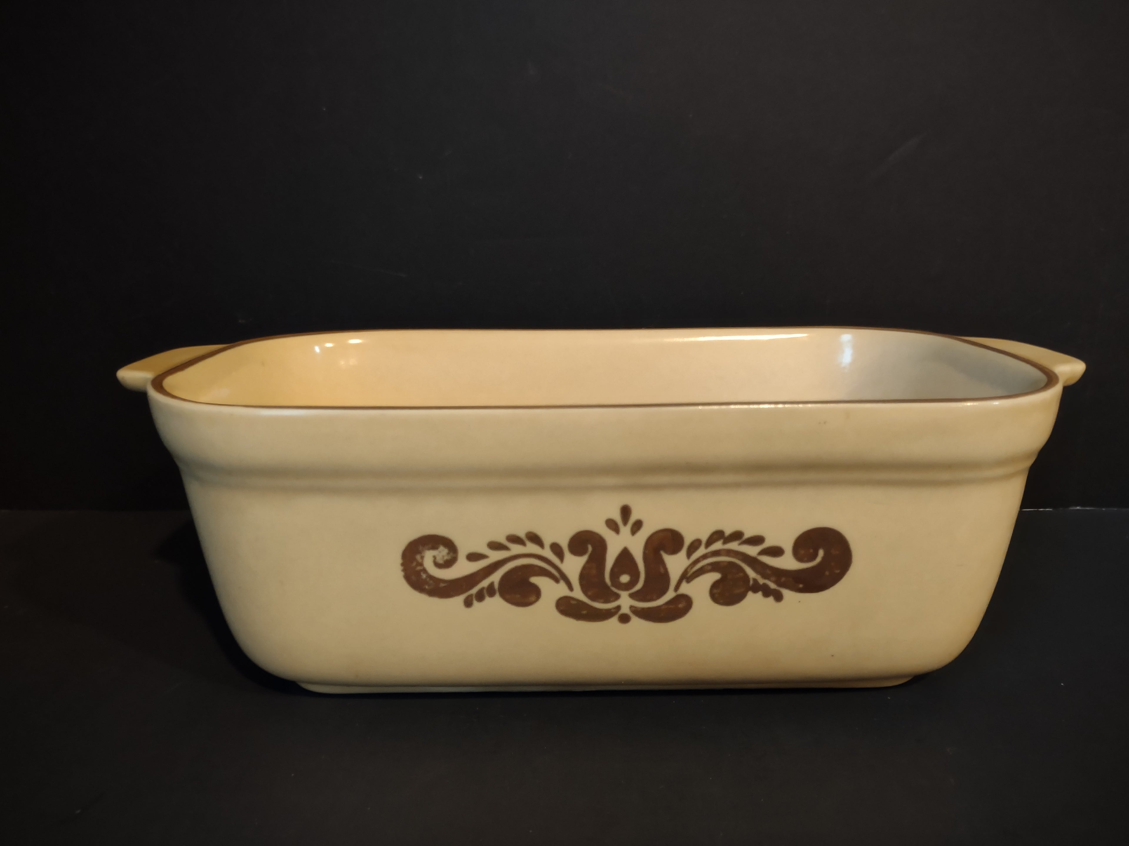 Vintage Pfaltzgraff Village Brown Loaf Pan Casserole Dish Cream & Brown [6378]