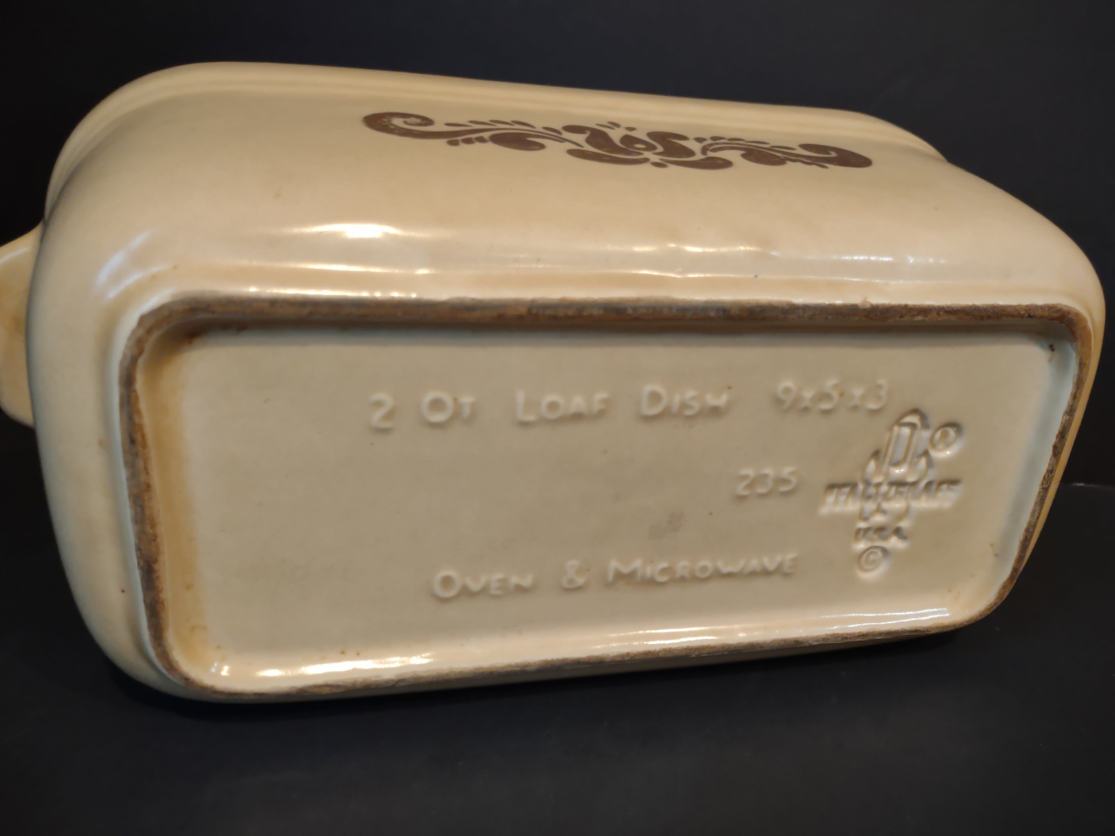 Vintage Pfaltzgraff Village Brown Loaf Pan Casserole Dish Cream & Brown [6378]