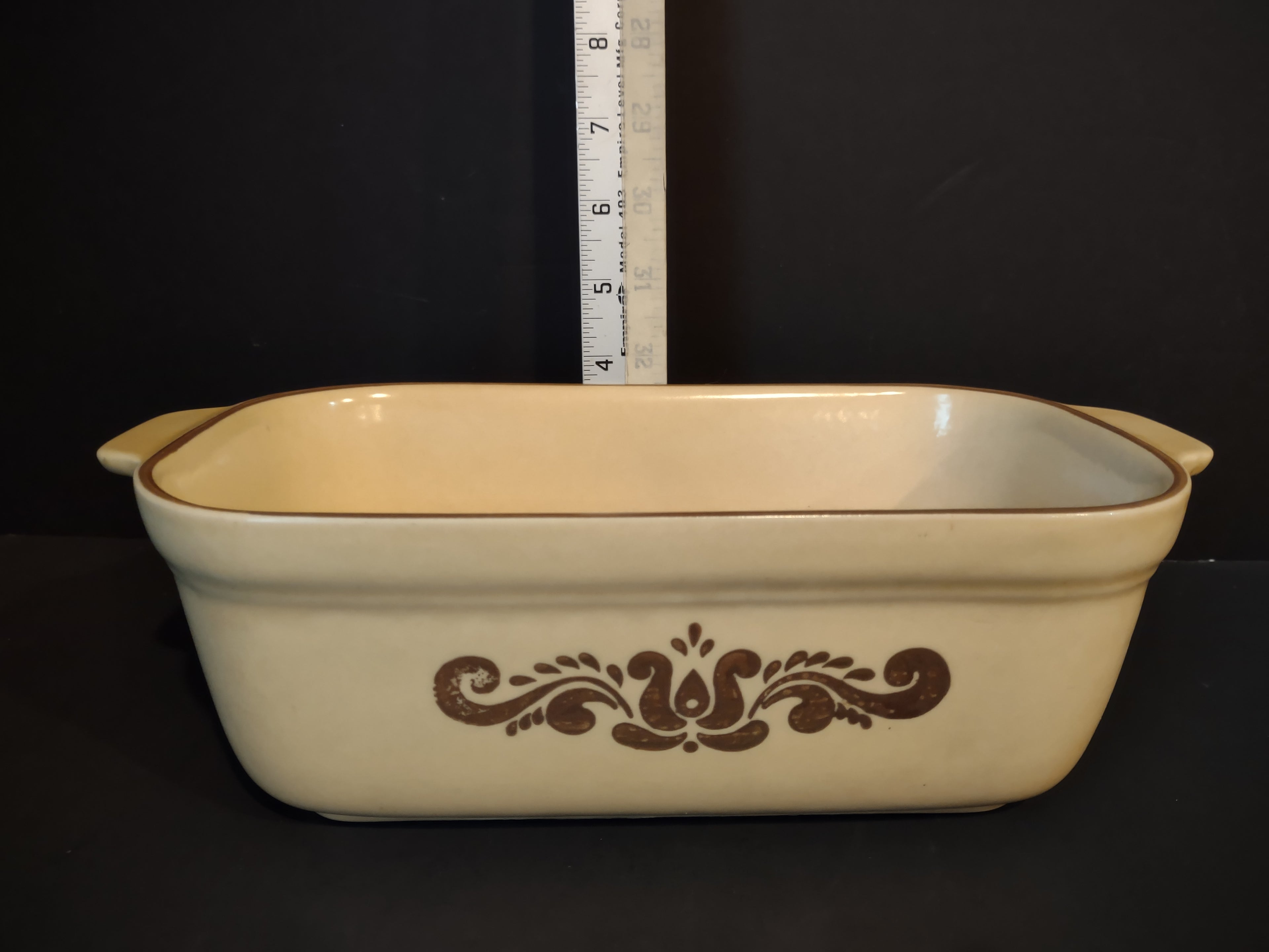 Vintage Pfaltzgraff Village Brown Loaf Pan Casserole Dish Cream & Brown [6378]