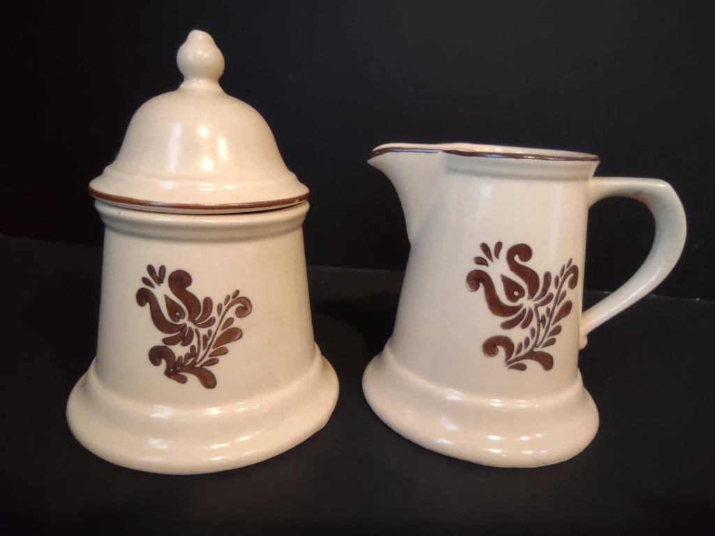 Vintage Pfaltzgraff Village Sugar Bowl Creamer Set Cream & Brown [6379]