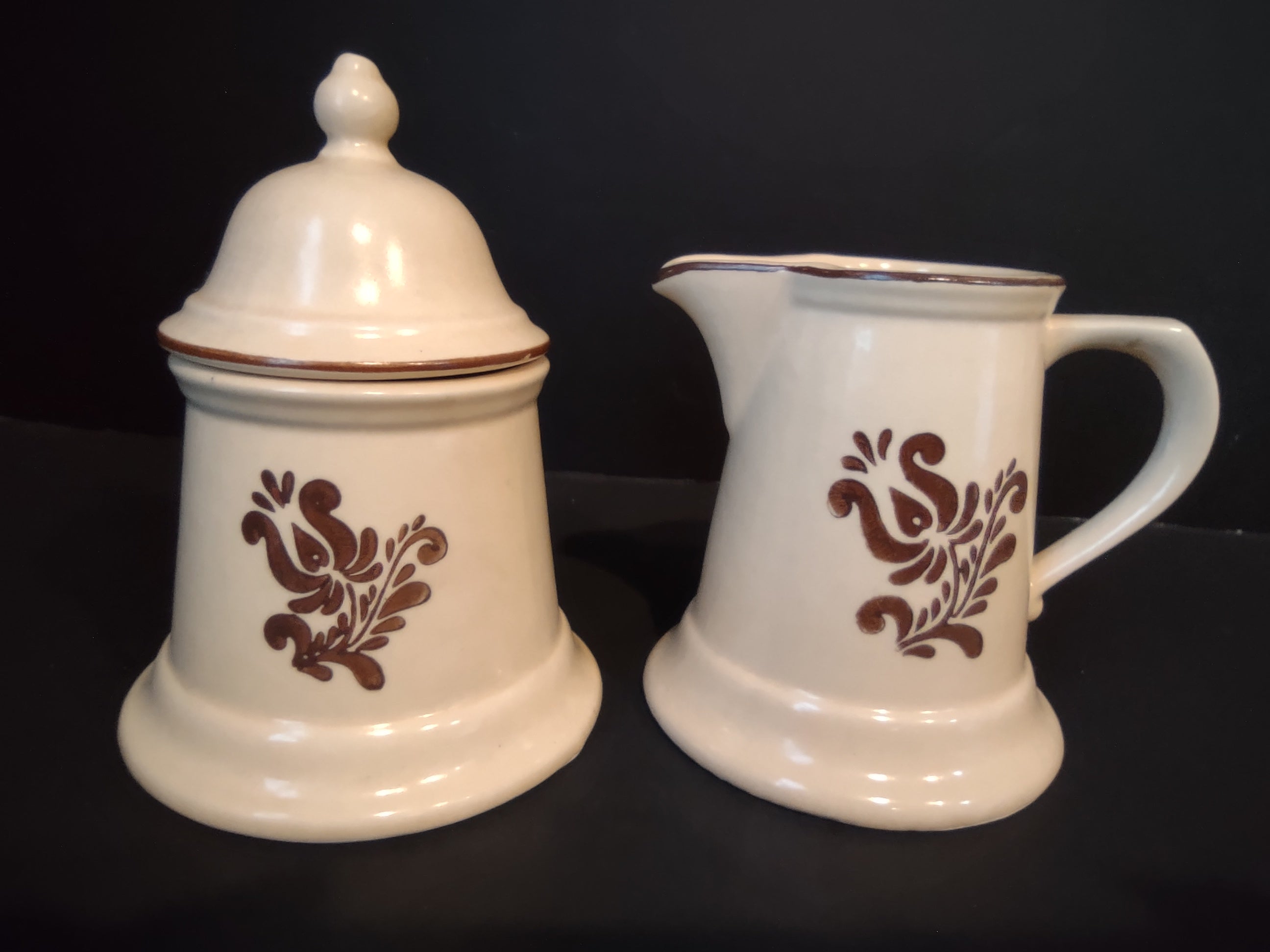 Vintage Pfaltzgraff Village Sugar Bowl Creamer Set Cream & Brown [6379]