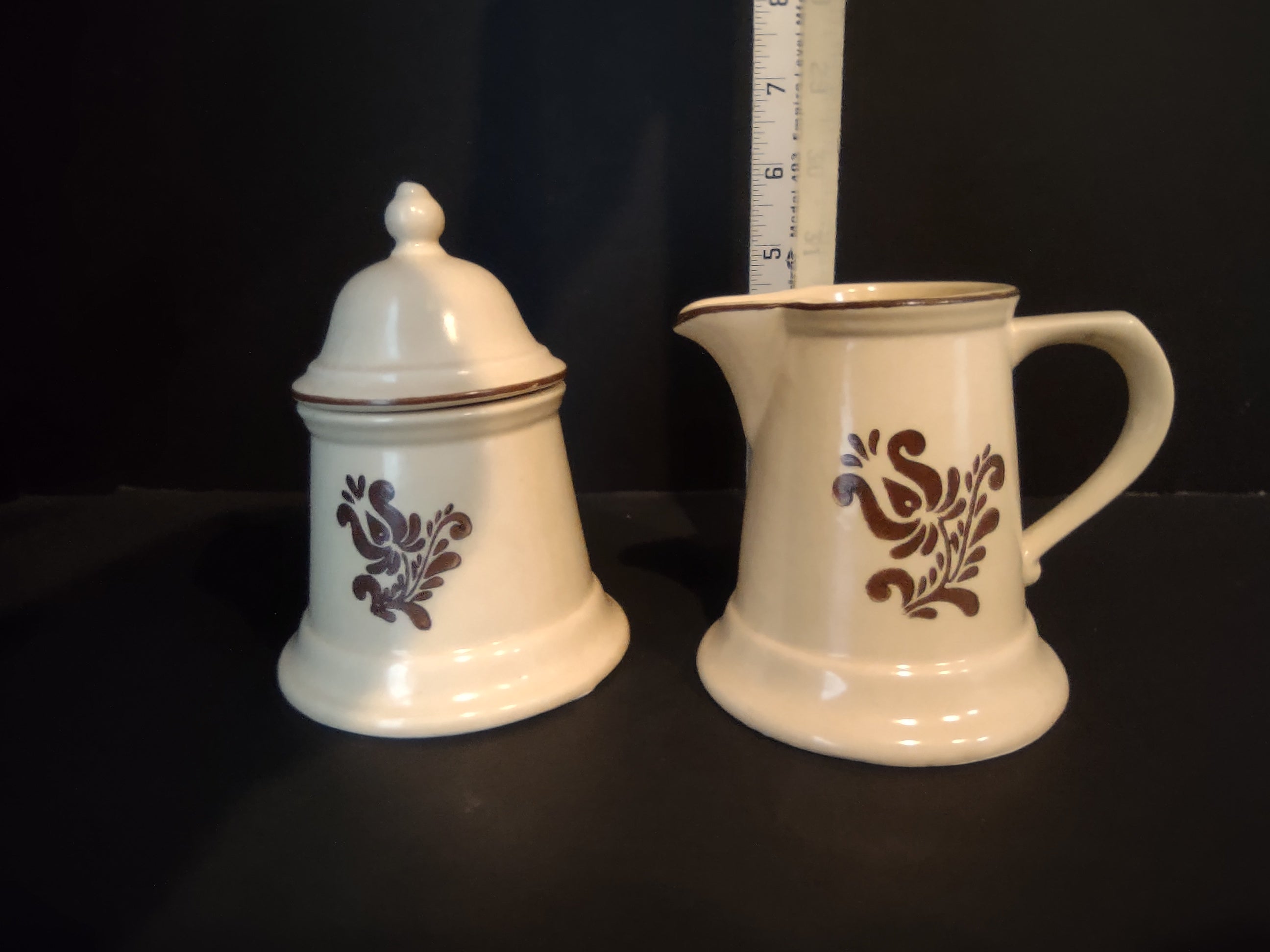 Vintage Pfaltzgraff Village Sugar Bowl Creamer Set Cream & Brown [6379]