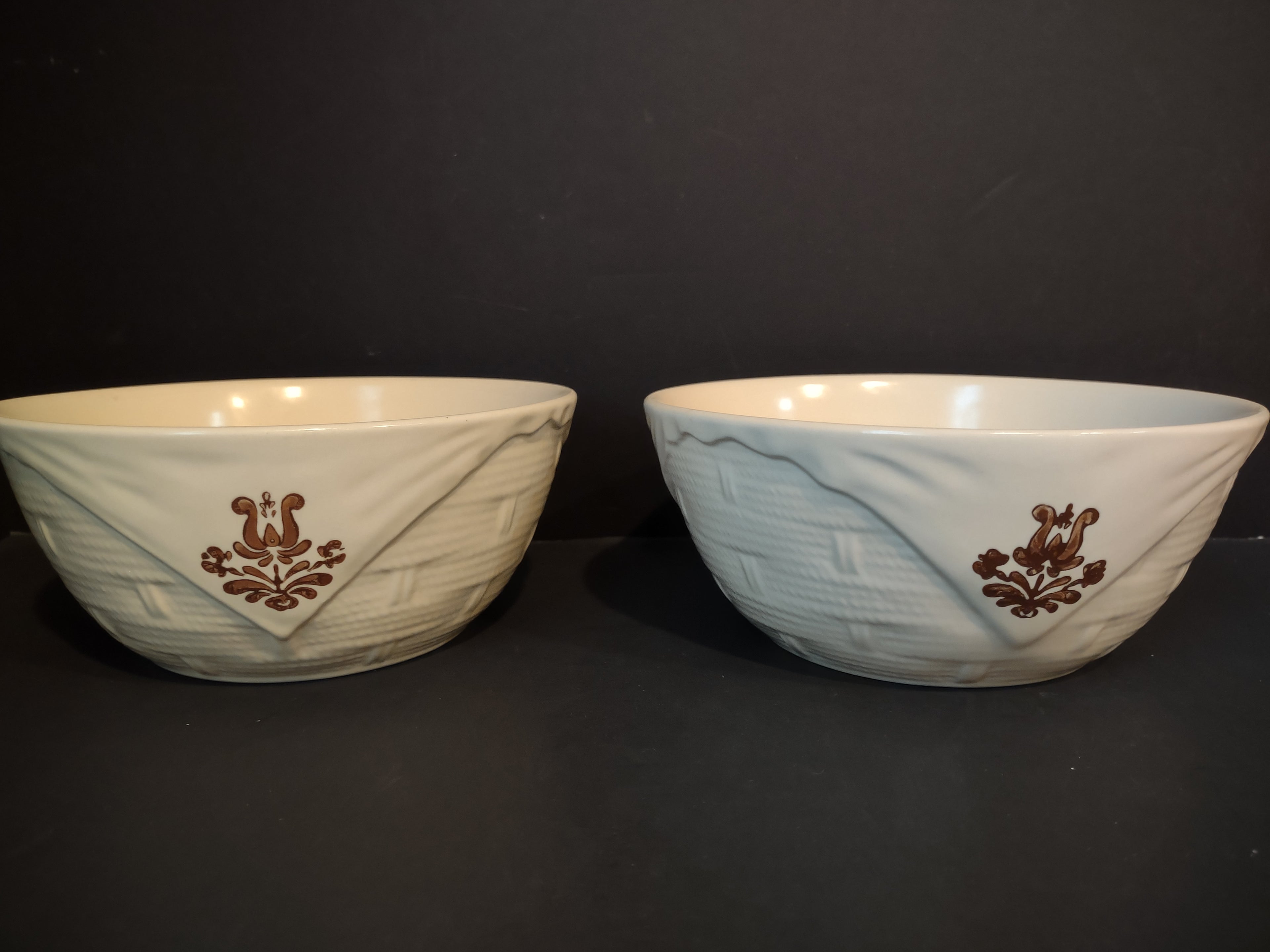 Vintage Pfaltzgraff Village Mixing Bowl Set of 2 Cream & Brown 8" [6380]