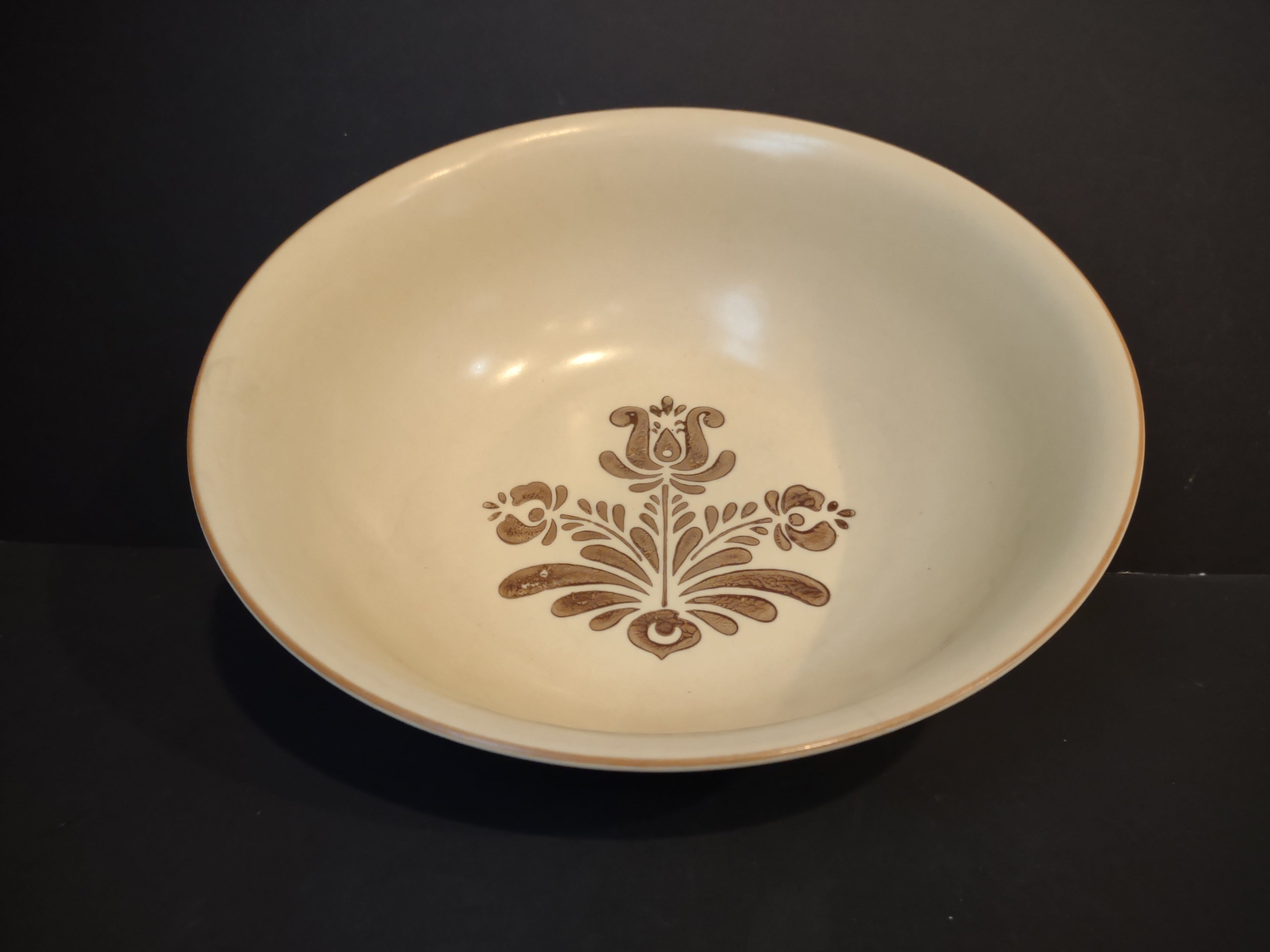 Vintage Pfaltzgraff Village Large Serving Bowl 10" Cream & Brown [6381]