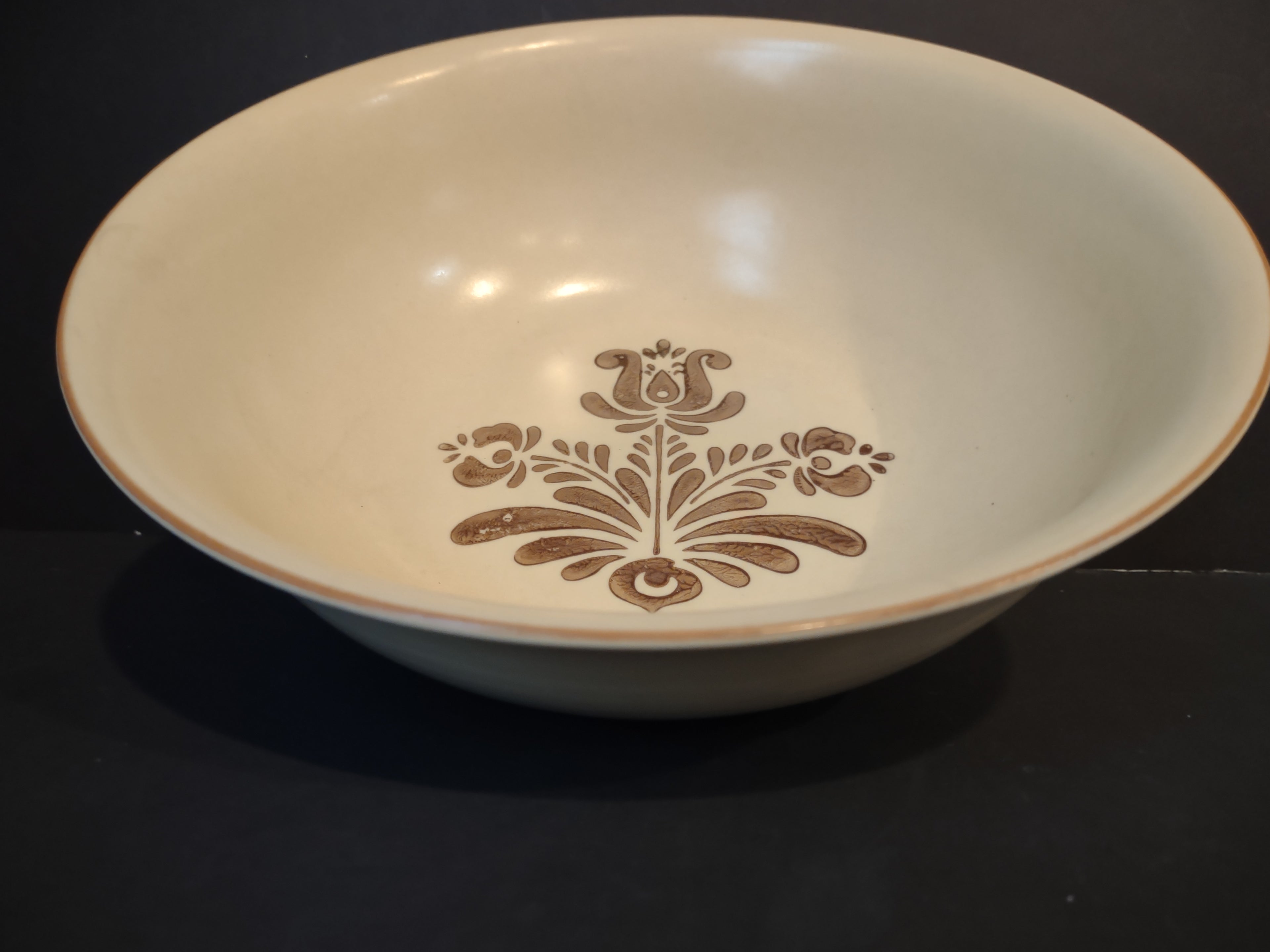 Vintage Pfaltzgraff Village Large Serving Bowl 10" Cream & Brown [6381]