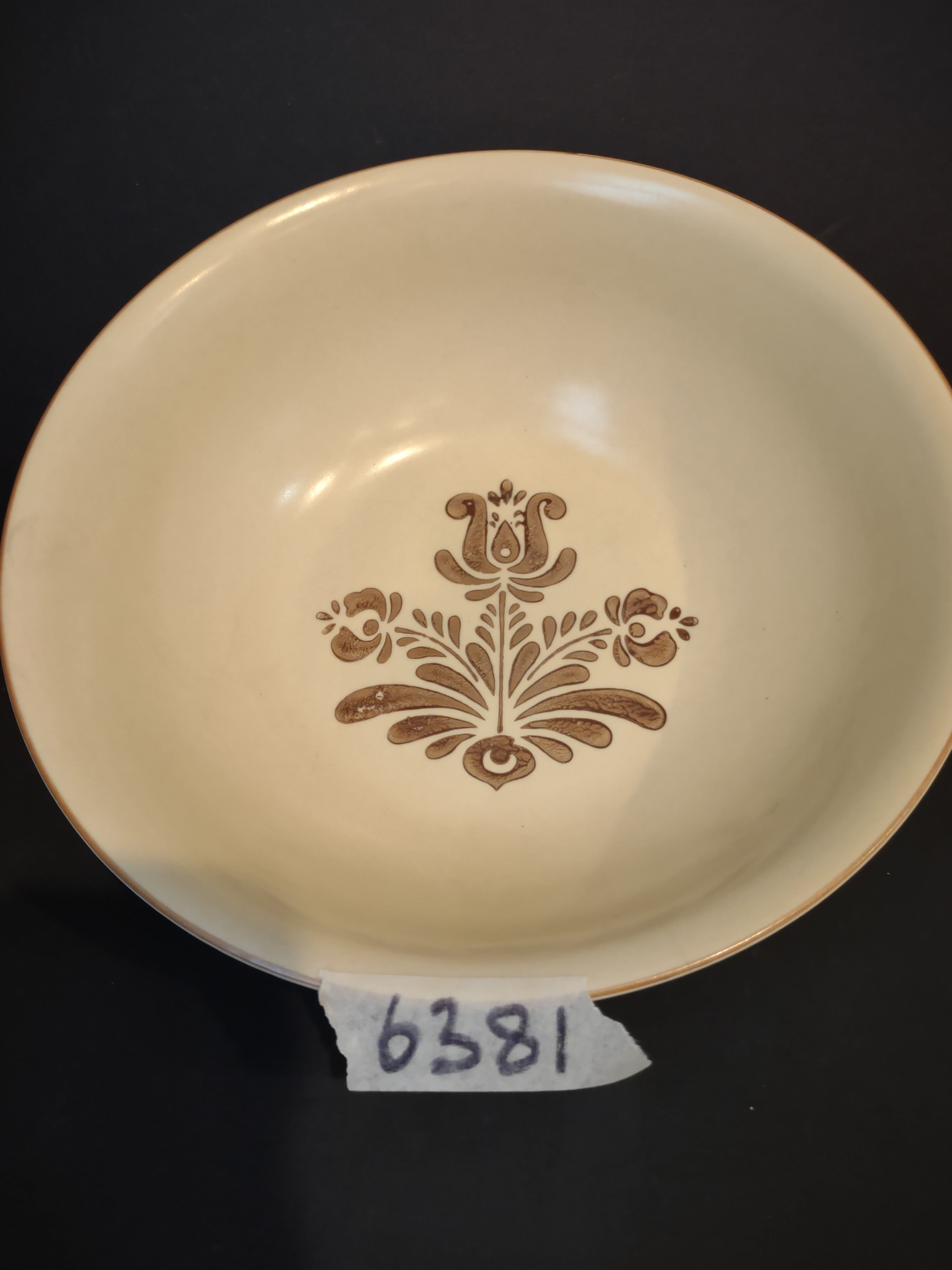 Vintage Pfaltzgraff Village Large Serving Bowl 10" Cream & Brown [6381]