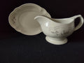 Vintage Pfaltzgraff Heirloom Gravy Boat with Underplate Gray Floral [6386]