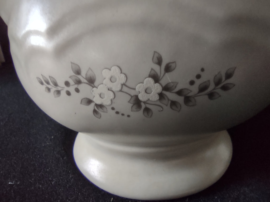 Vintage Pfaltzgraff Heirloom Gravy Boat with Underplate Gray Floral [6386]