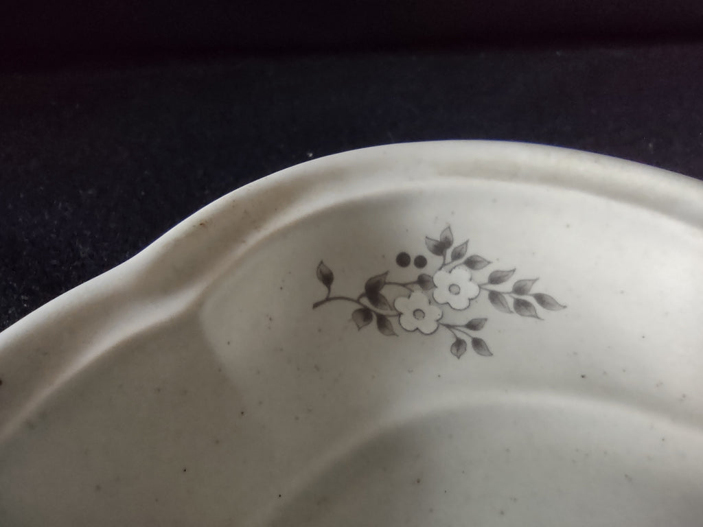 Vintage Pfaltzgraff Heirloom Gravy Boat with Underplate Gray Floral [6386]