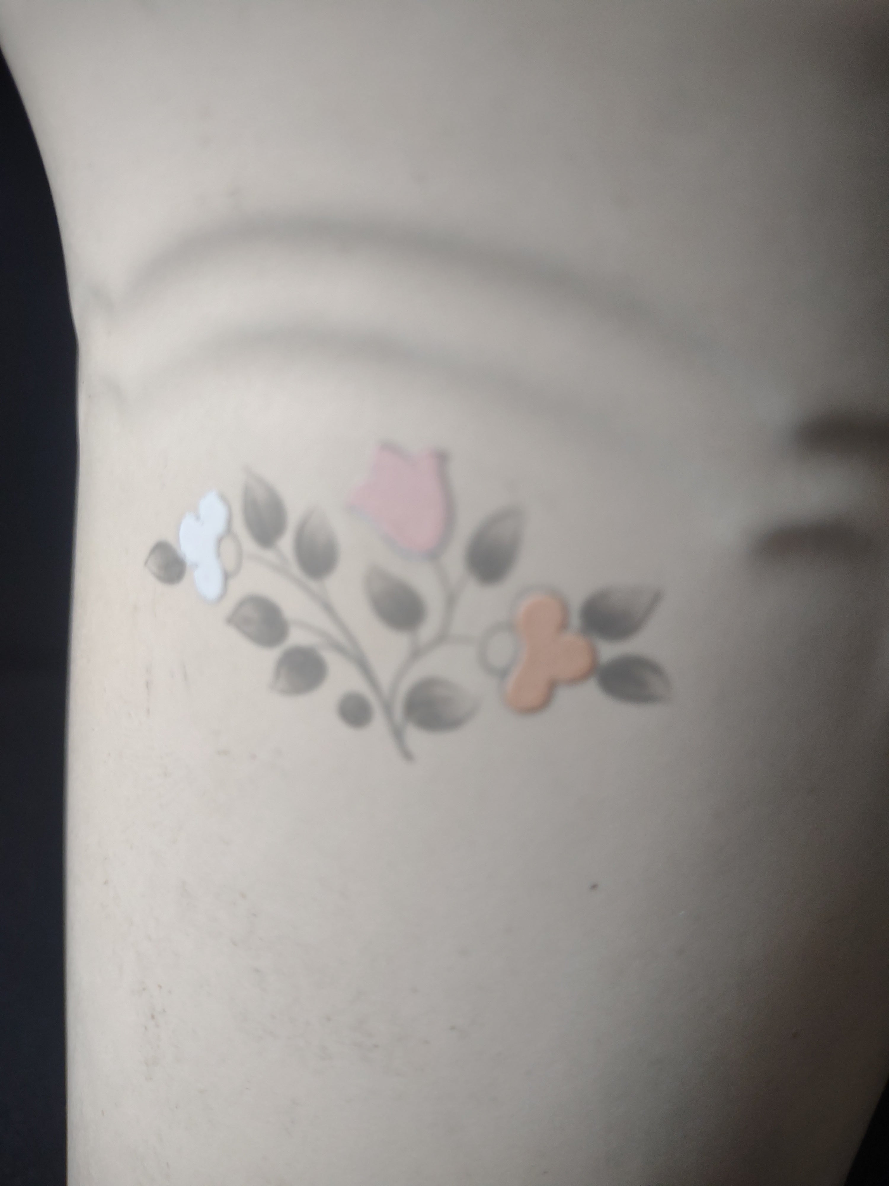Vintage Pfaltzgraff Remembrance Utensil Holder Vase Cream Pink Rose Gray Leaf [6387]