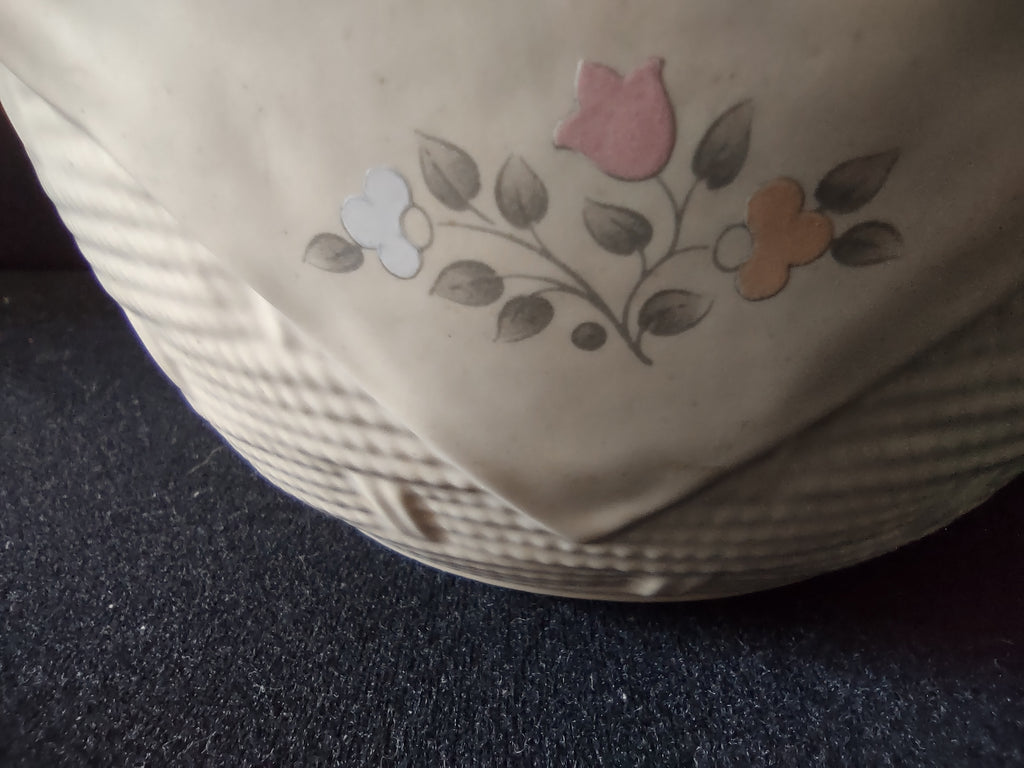 Vintage Pfaltzgraff Remembrance Bowl Cream Embossed Basket Weave Pink Rose 6" [6388]