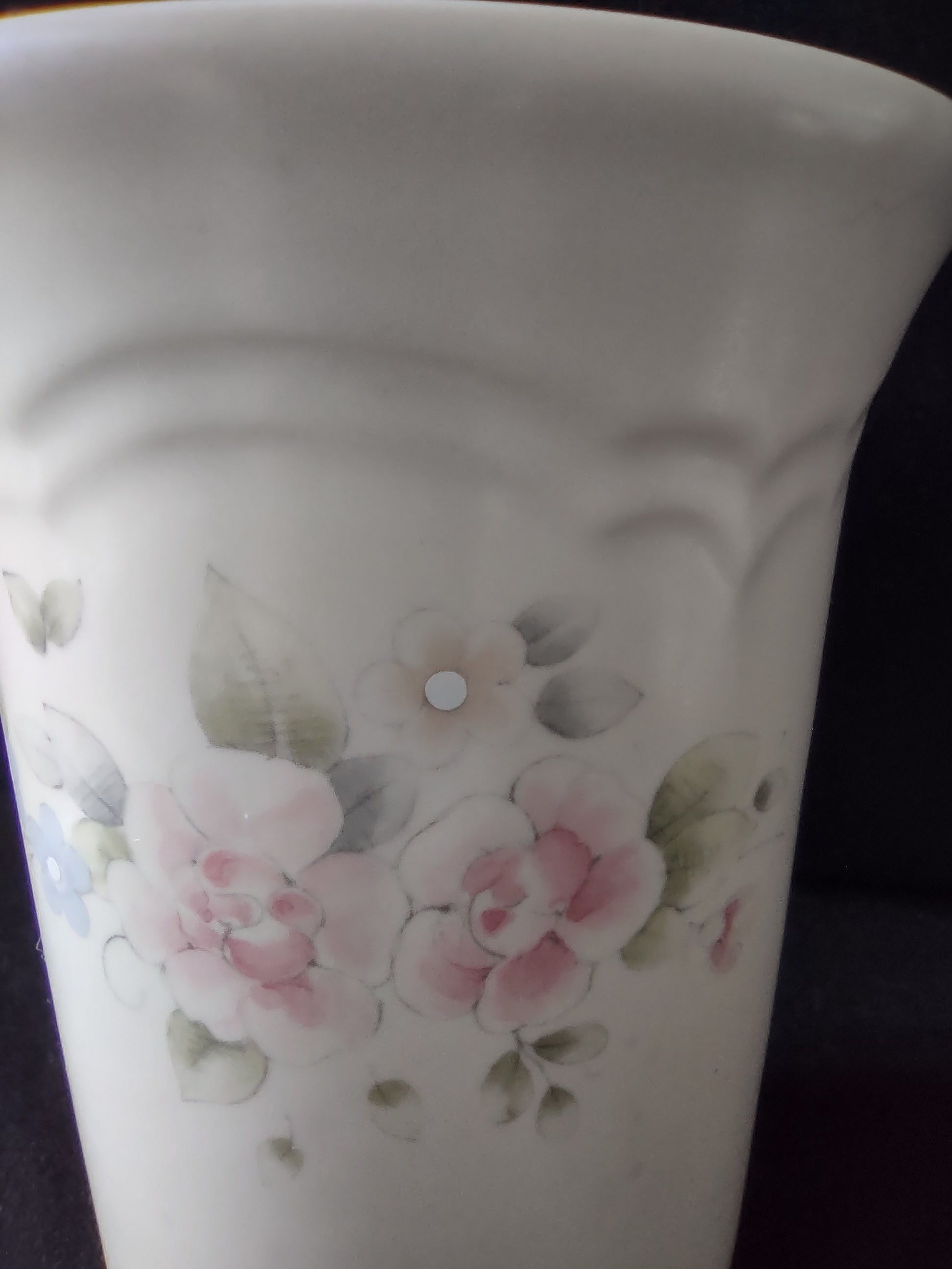 Vintage Pfaltzgraff Tea Rose Utensil Holder Vase Pink Blue Floral Cream USA [6392]