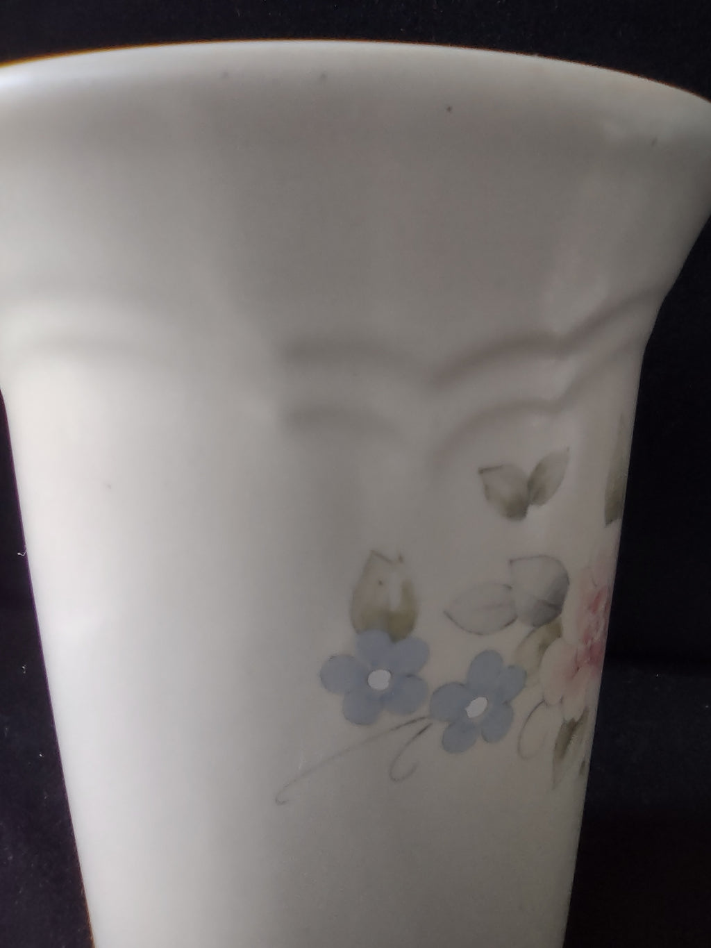 Vintage Pfaltzgraff Tea Rose Utensil Holder Vase Pink Blue Floral Cream USA [6392]