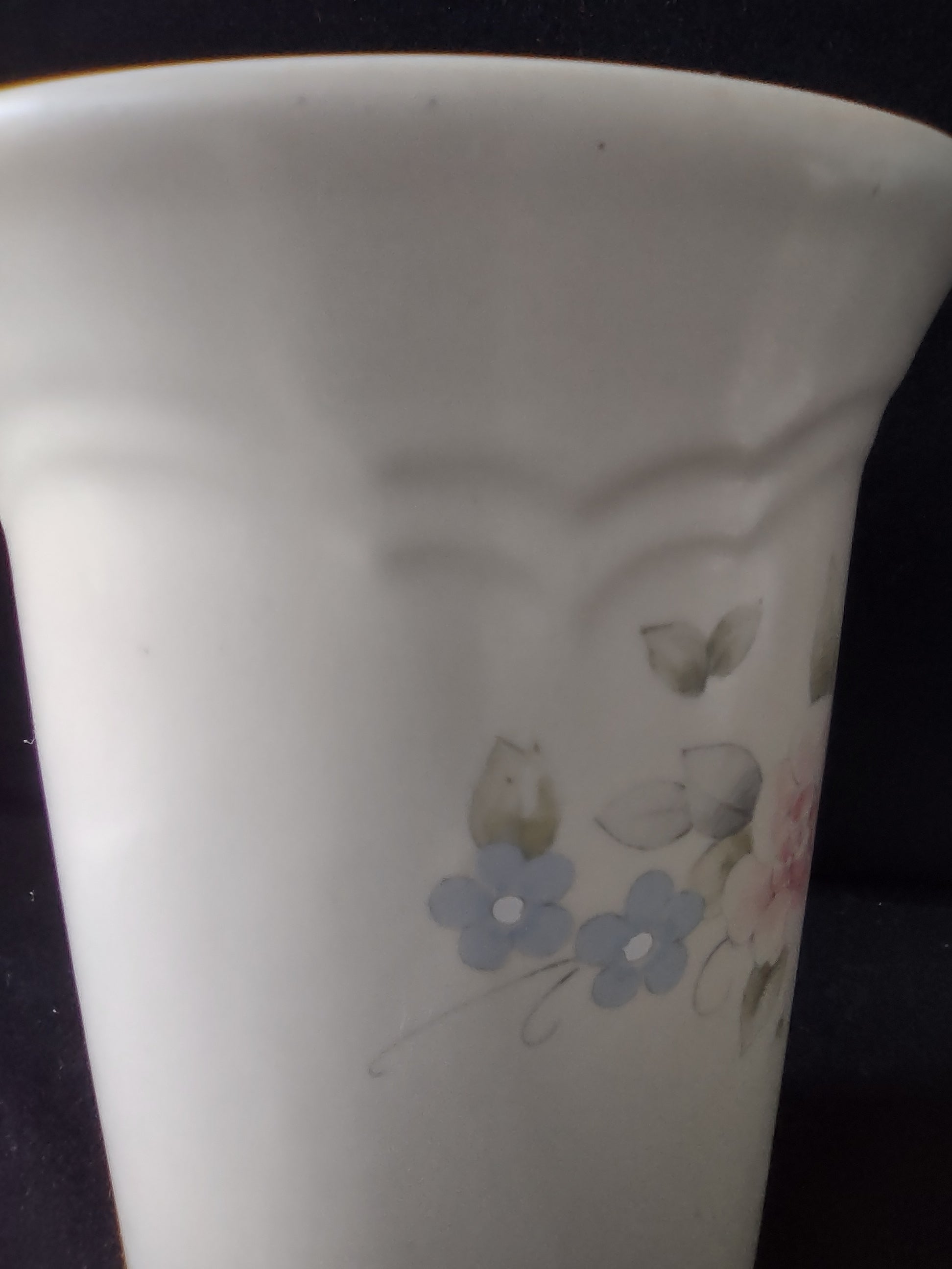 Vintage Pfaltzgraff Tea Rose Utensil Holder Vase Pink Blue Floral Cream USA [6392]