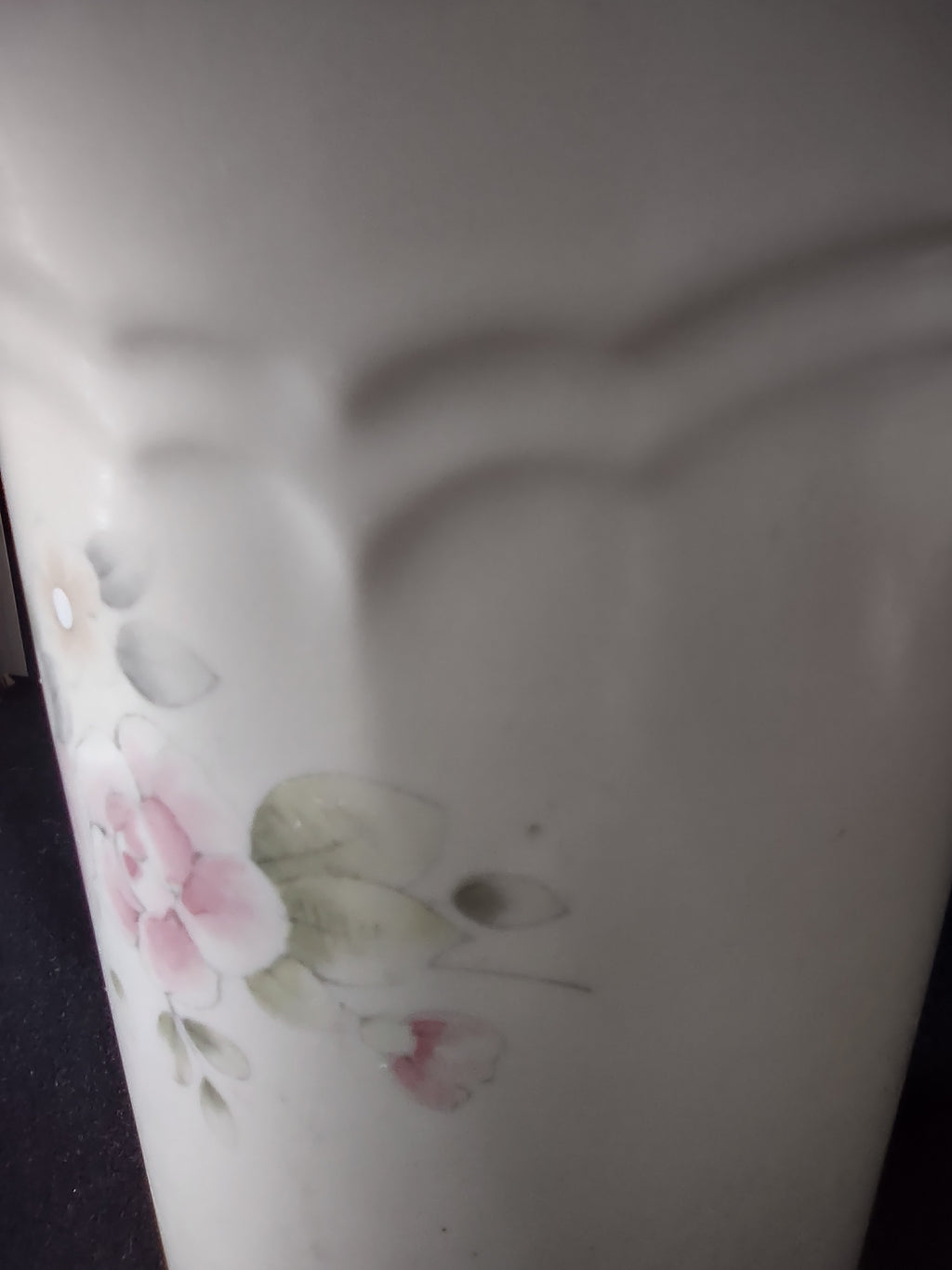 Vintage Pfaltzgraff Tea Rose Utensil Holder Vase Pink Blue Floral Cream USA [6392]