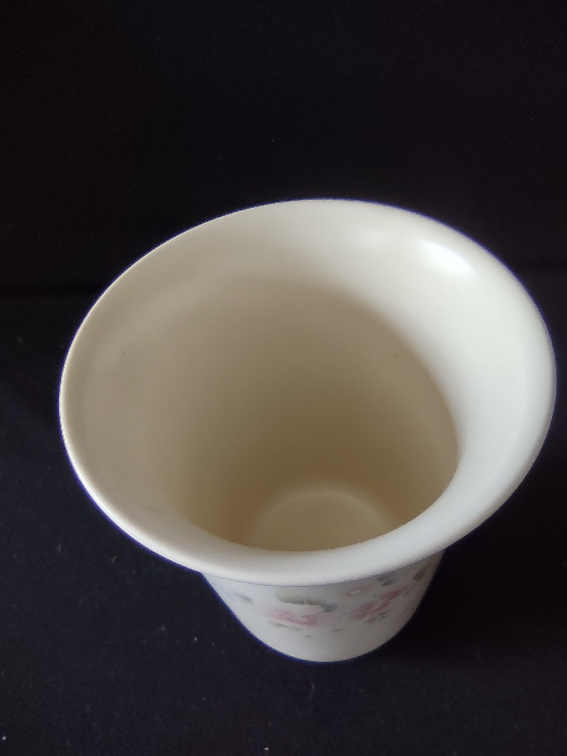 Vintage Pfaltzgraff Tea Rose Utensil Holder Vase Pink Blue Floral Cream USA [6392]