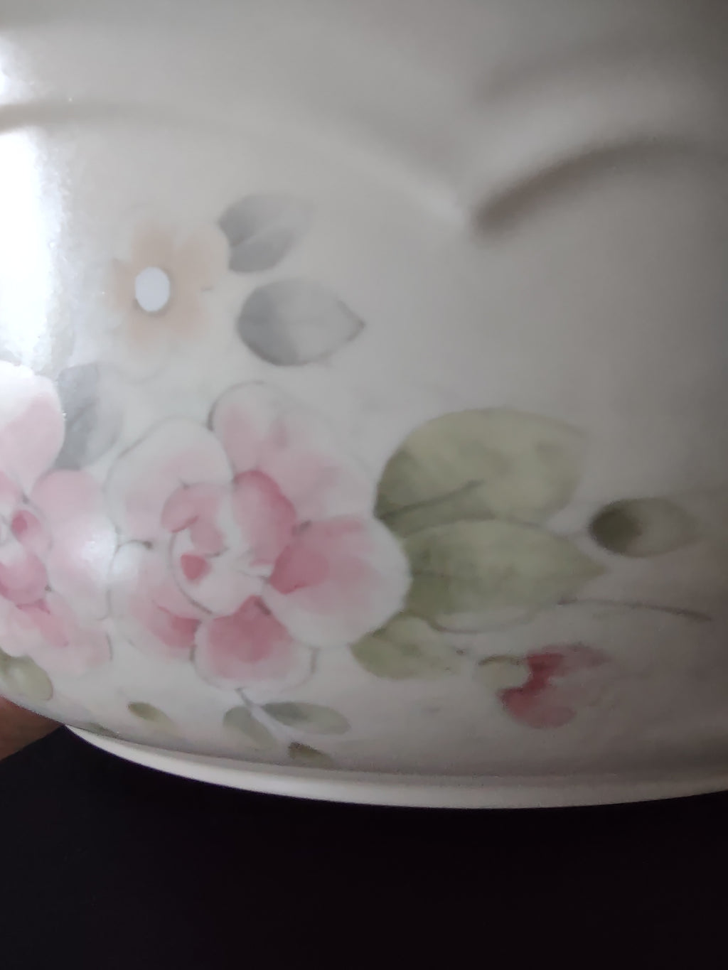 Vintage Pfaltzgraff Tea Rose Covered Casserole Bowl Pink Blue Floral Cream USA [6393]