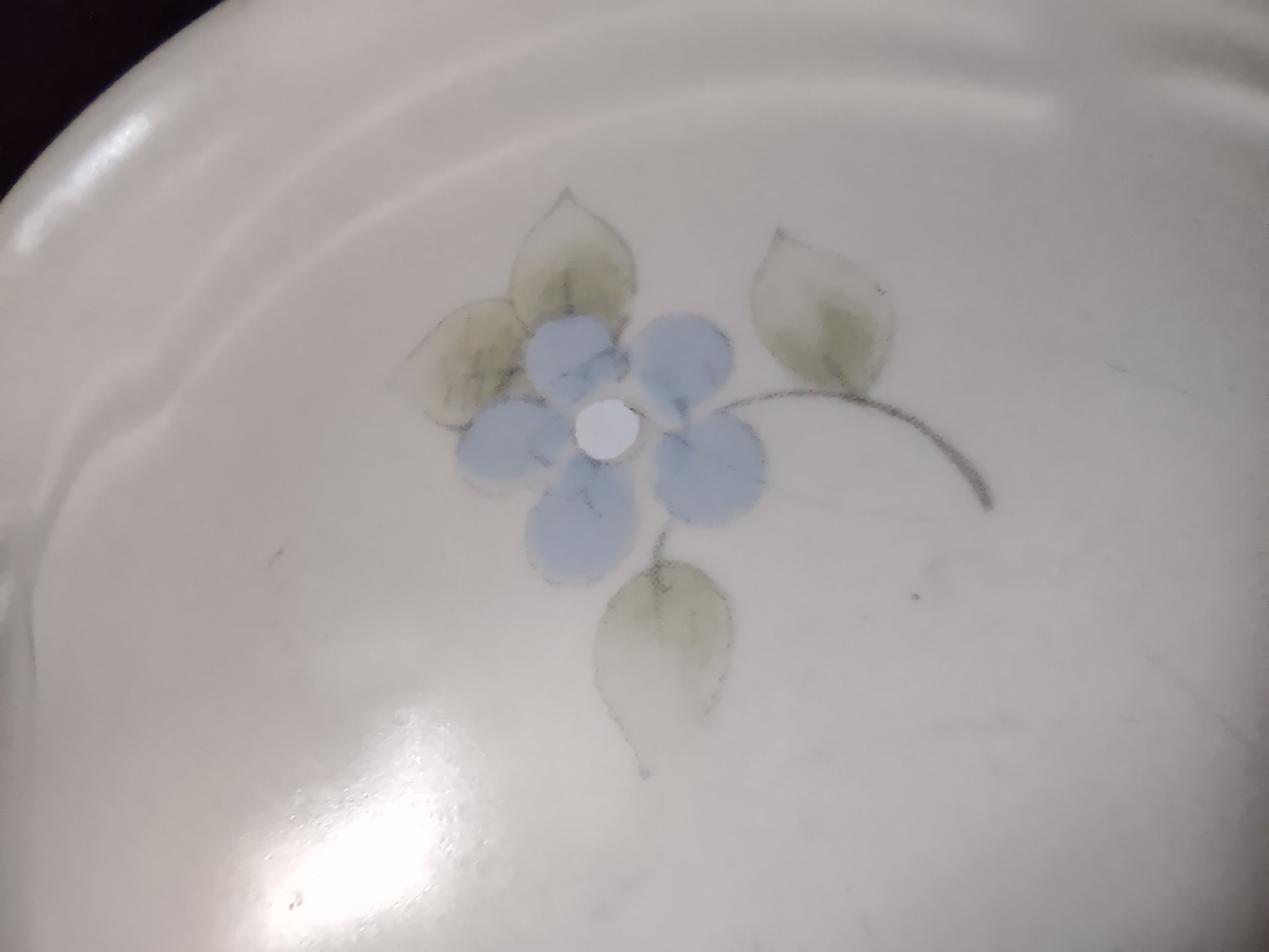 Vintage Tea Rose Oval Serving Bowl Cream Pink Blue Floral Embossed [6394]