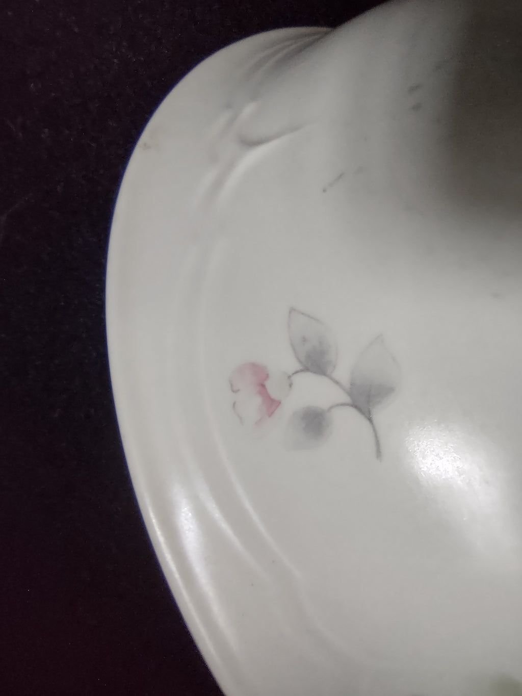 Vintage Tea Rose Oval Serving Bowl Cream Pink Blue Floral Embossed [6394]