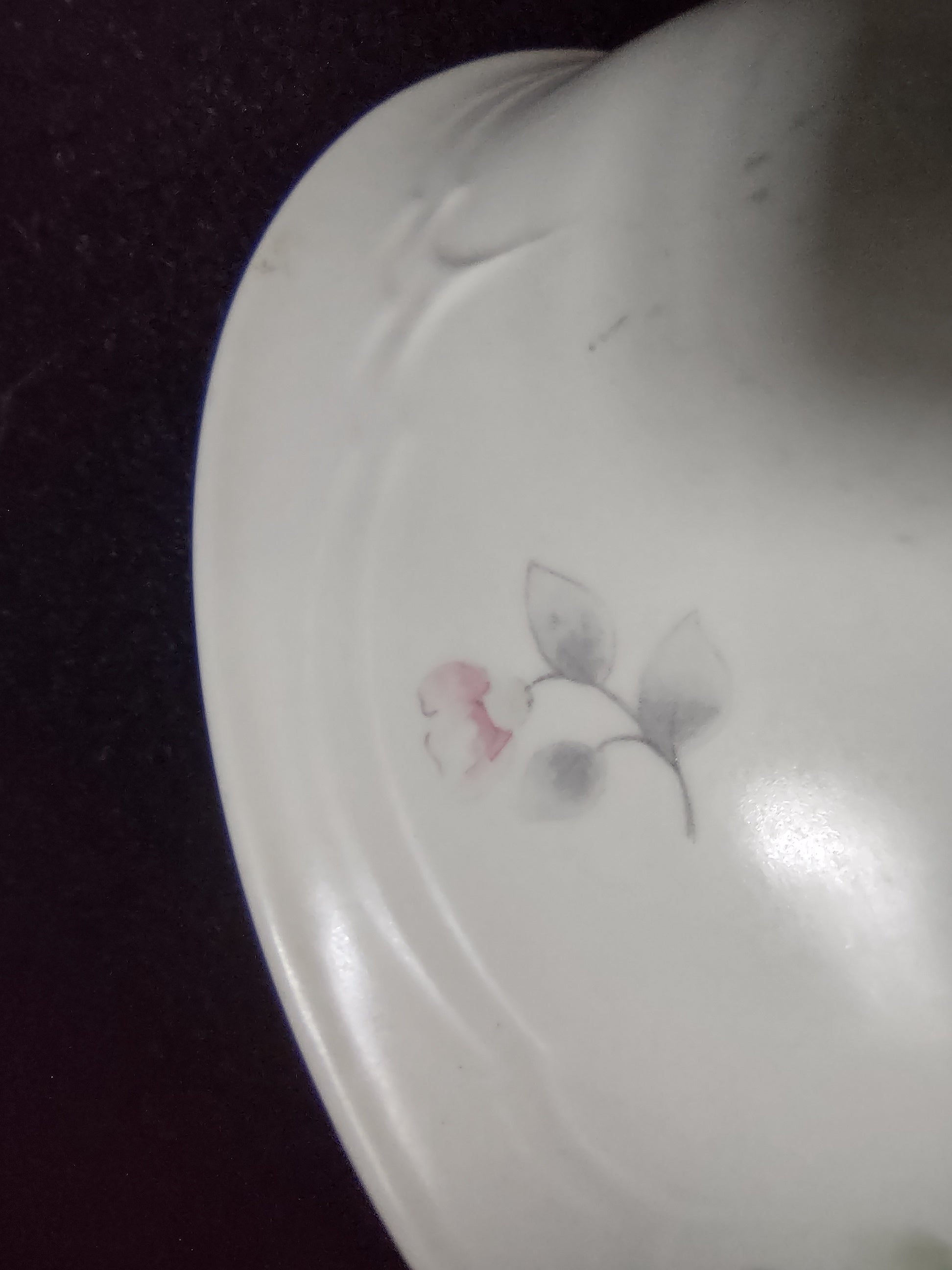 Vintage Tea Rose Oval Serving Bowl Cream Pink Blue Floral Embossed [6394]