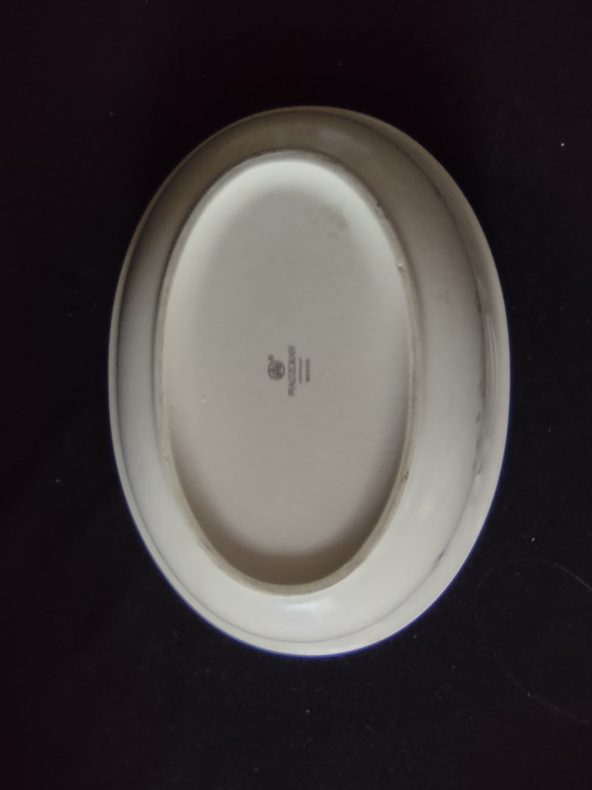 Vintage Tea Rose Oval Serving Bowl Cream Pink Blue Floral Embossed [6394]