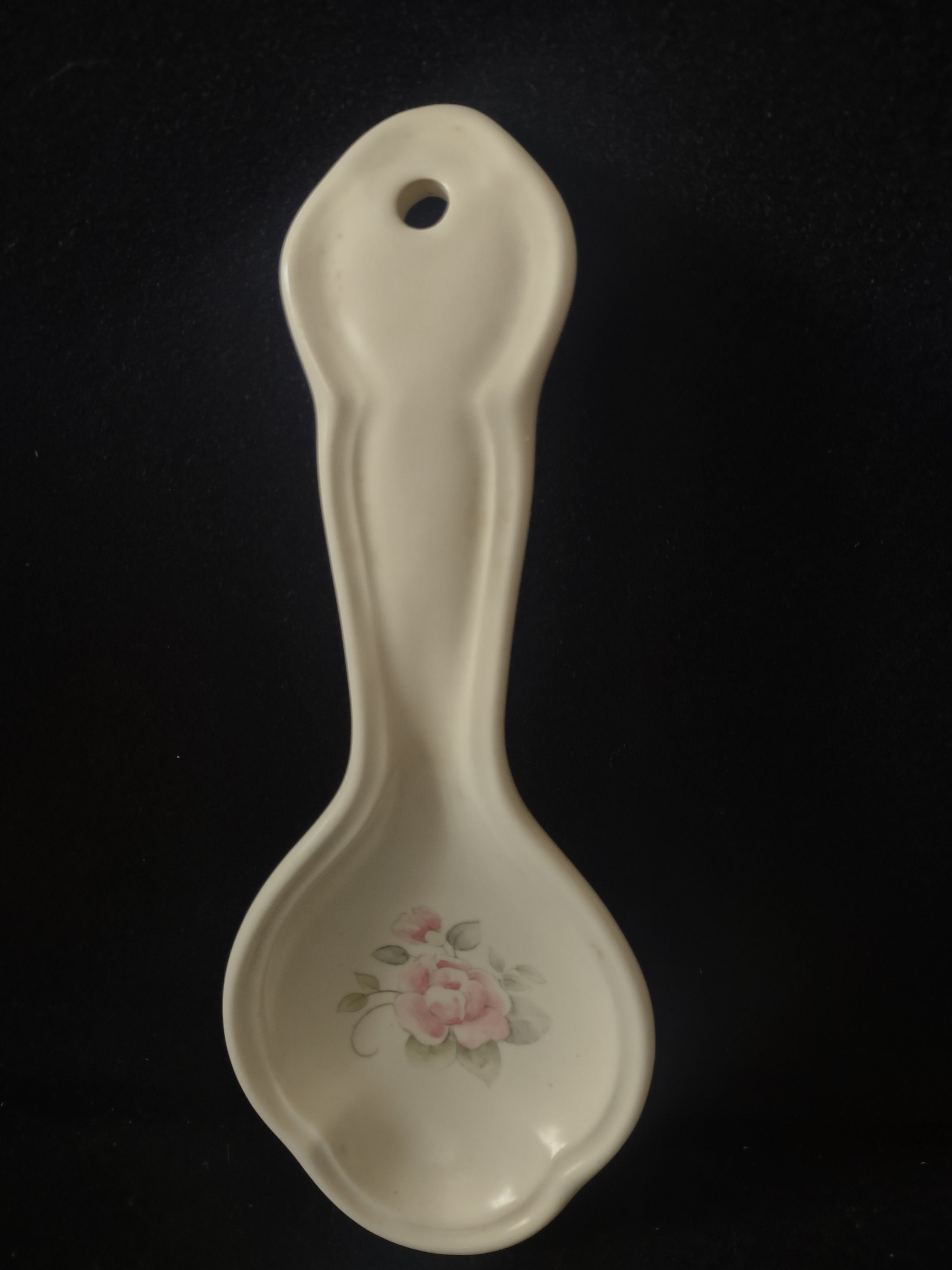 Vintage Pfaltzgraff Tea Rose Ceramic Spoon Rest Pink Rose Cream [6395]
