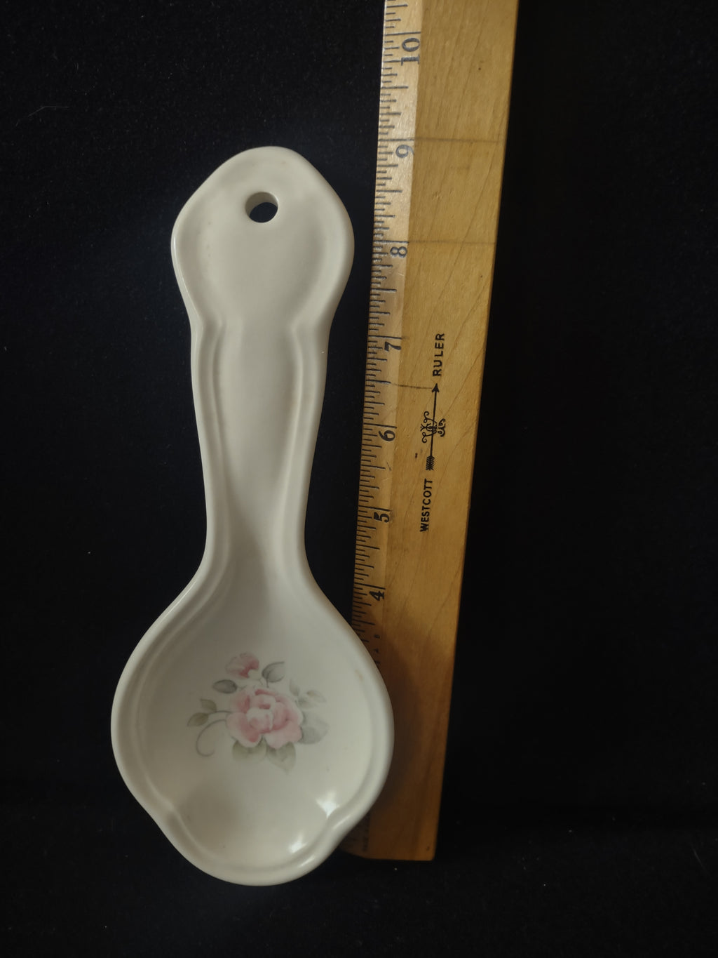 Vintage Pfaltzgraff Tea Rose Ceramic Spoon Rest Pink Rose Cream [6395]