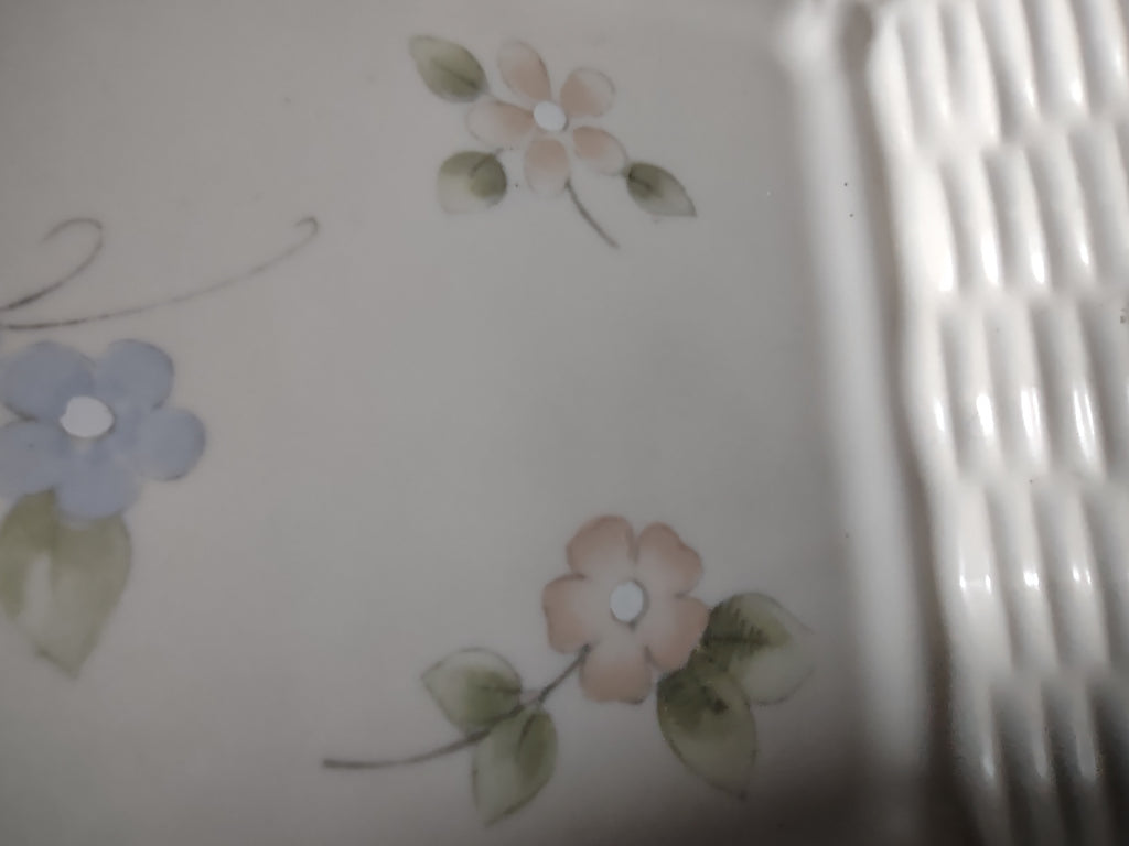 Vintage Pfaltzgraff Tea Rose Ceramic Basketweave Rectangular Tray Pink Blue [6396]