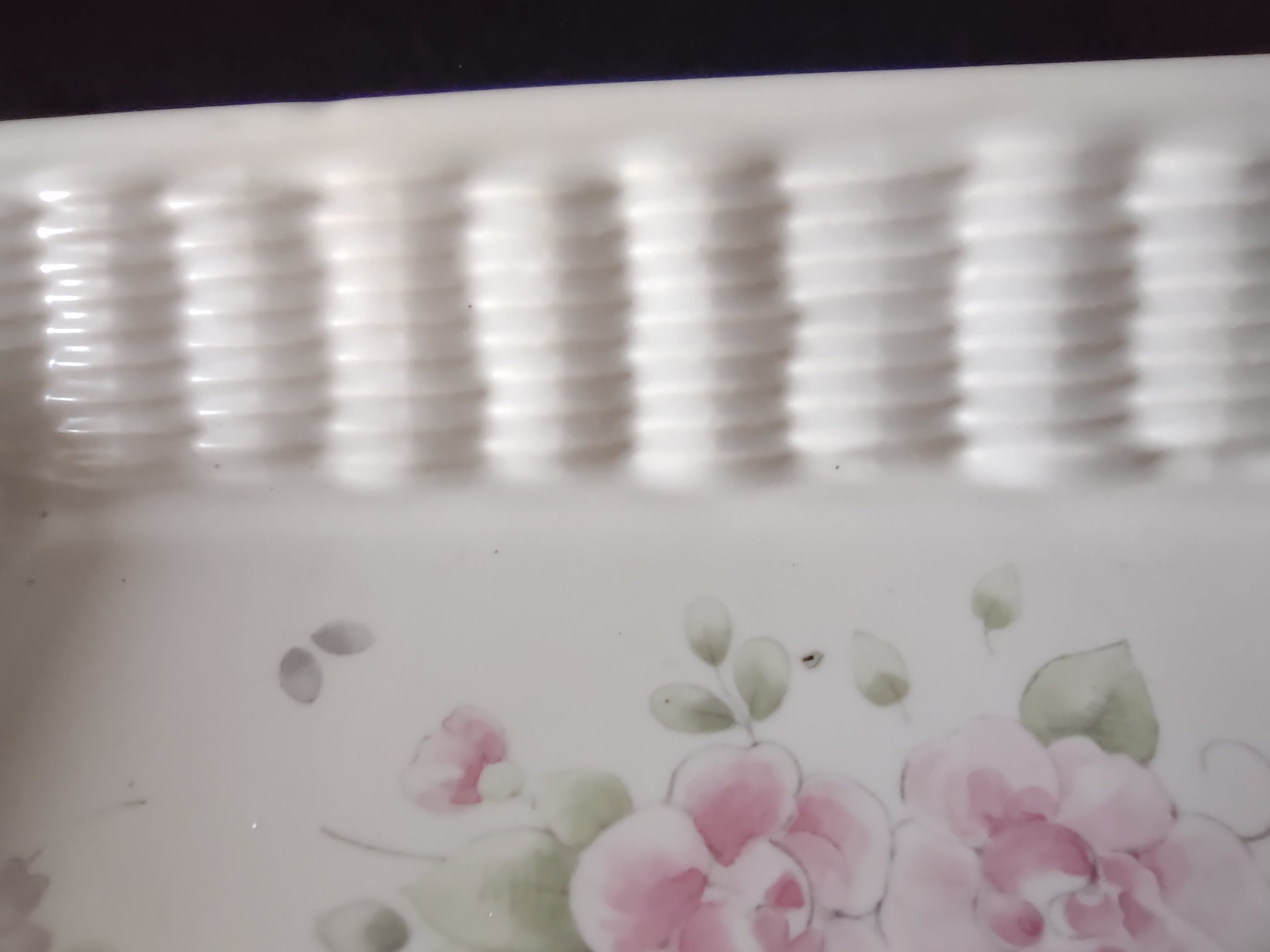 Vintage Pfaltzgraff Tea Rose Ceramic Basketweave Rectangular Tray Pink Blue [6396]