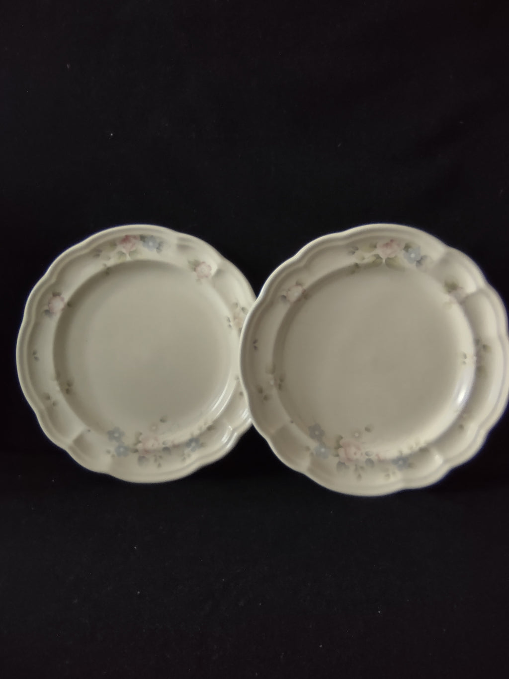 Vintage Pfaltzgraff Tea Rose Dinner Plates Set of 2 Pink Blue Floral Cream [6398]