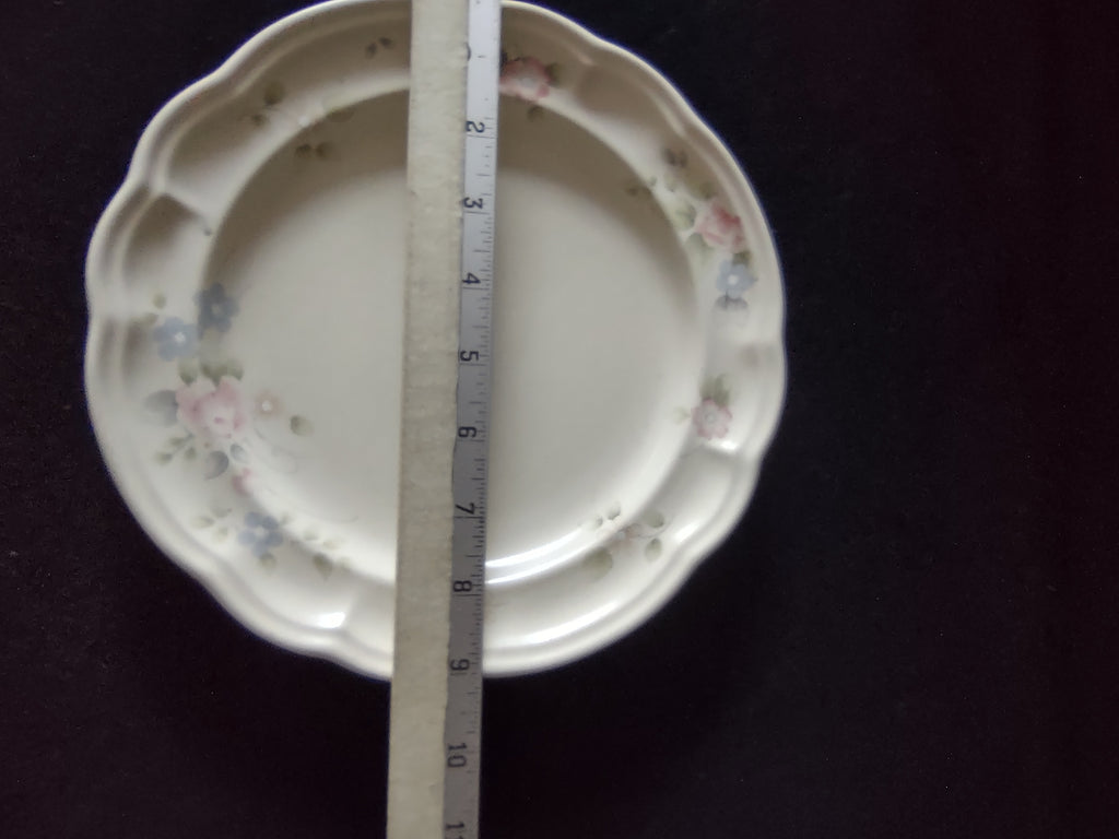 Vintage Pfaltzgraff Tea Rose Dinner Plates Set of 2 Pink Blue Floral Cream [6398]